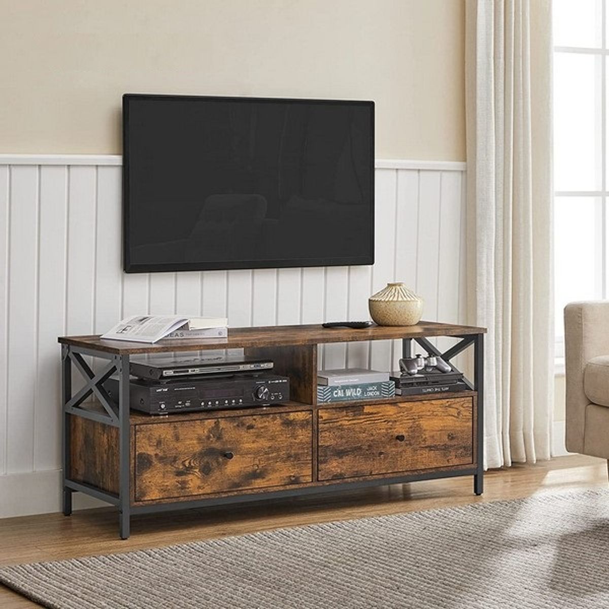 TV-bord - TV-bænk i industrielt design - rustik brun 120x40x50 - Borde > TV-borde - Daily-Living