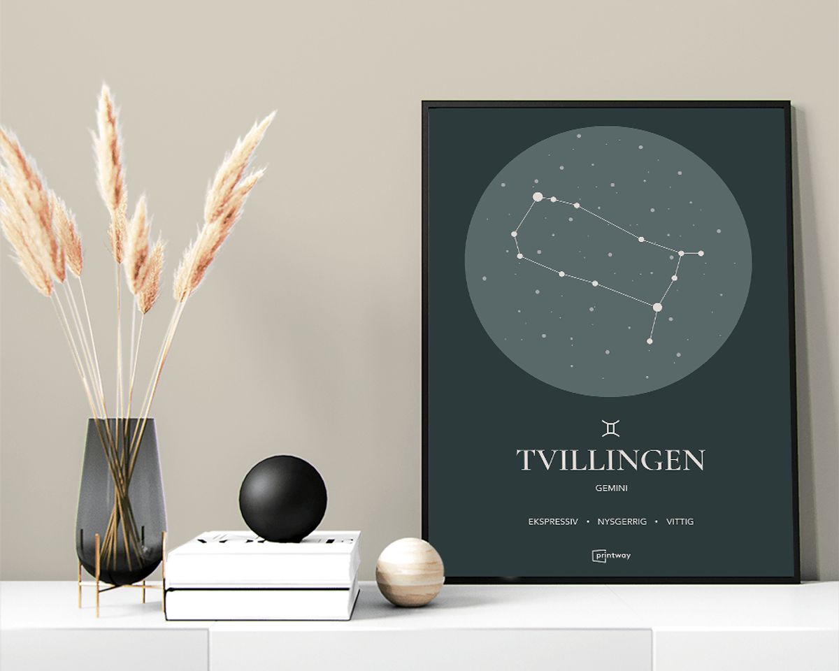 Tvillingen Stjernetegn Plakat Skovgrøn 21×30 cm (A4)