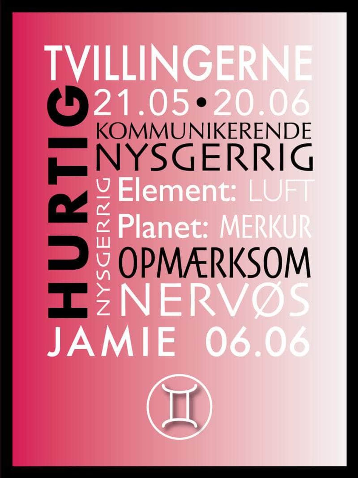 Tvillingerne stjernetegn med tekst plakat