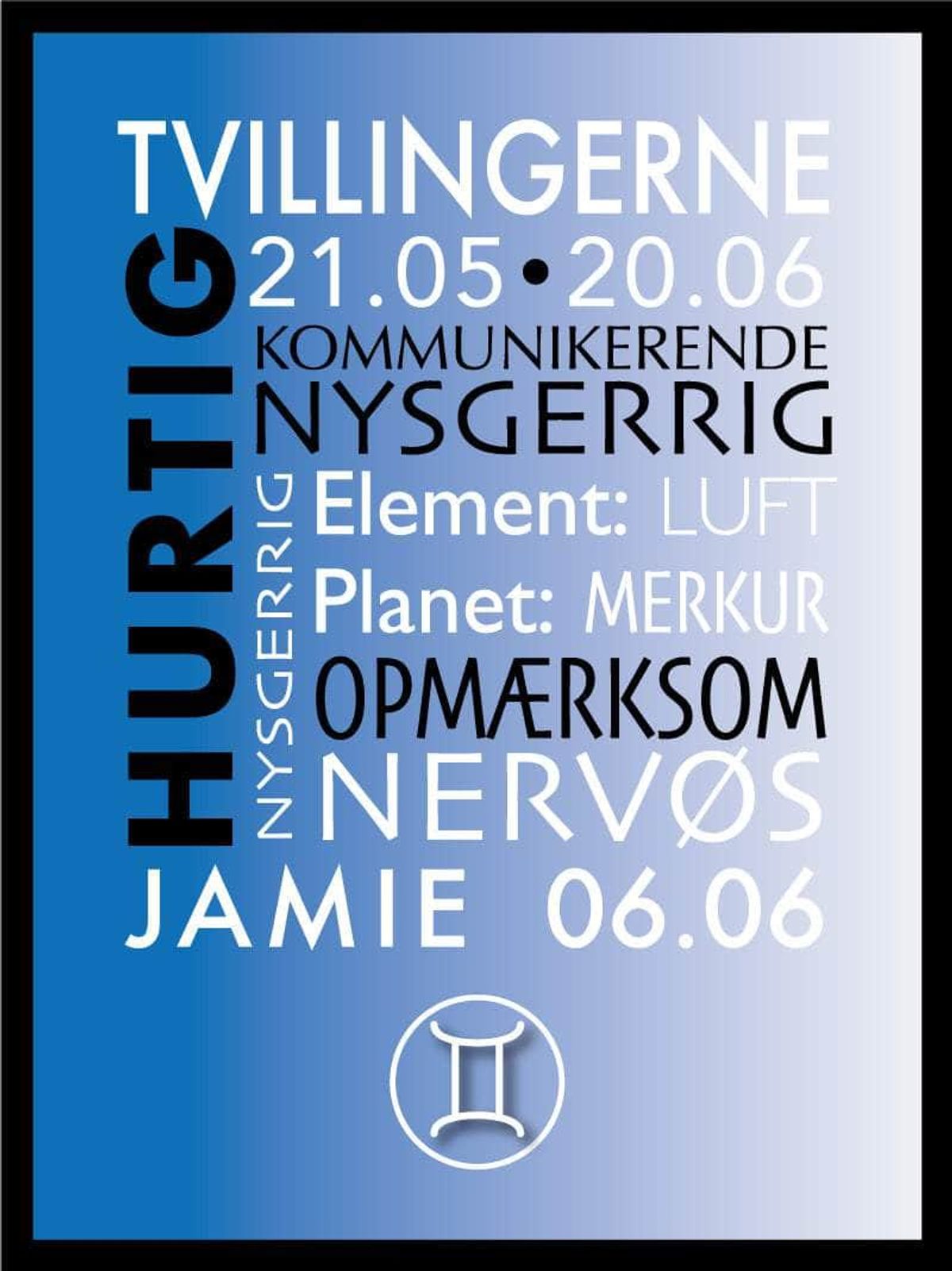 Tvillingerne stjernetegn med tekst plakat