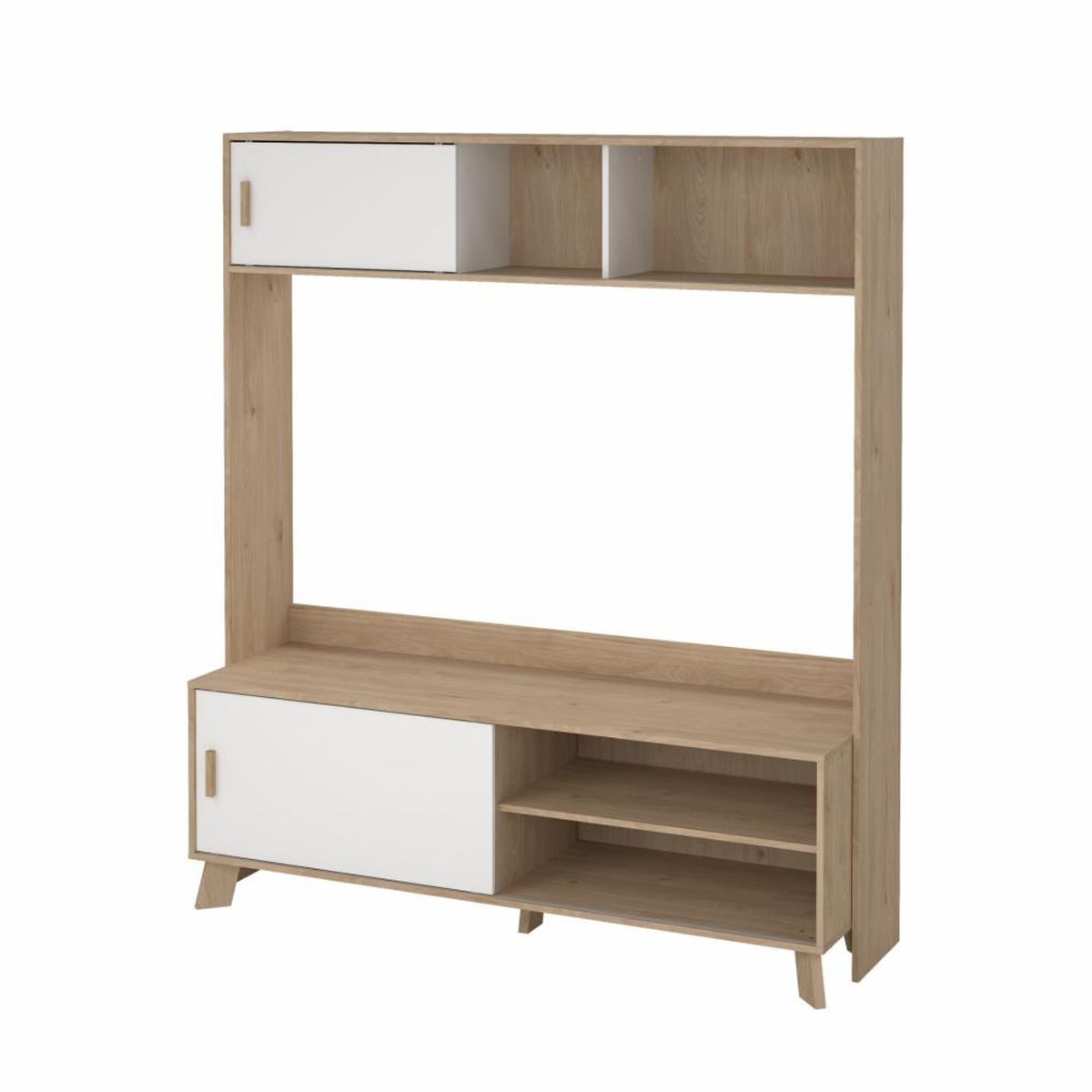 TVILUM Ikast TV-væg med 2 skydedøre, Jackson Hickory/Hvid, 158,7 x 48,35 x 180,9 cm