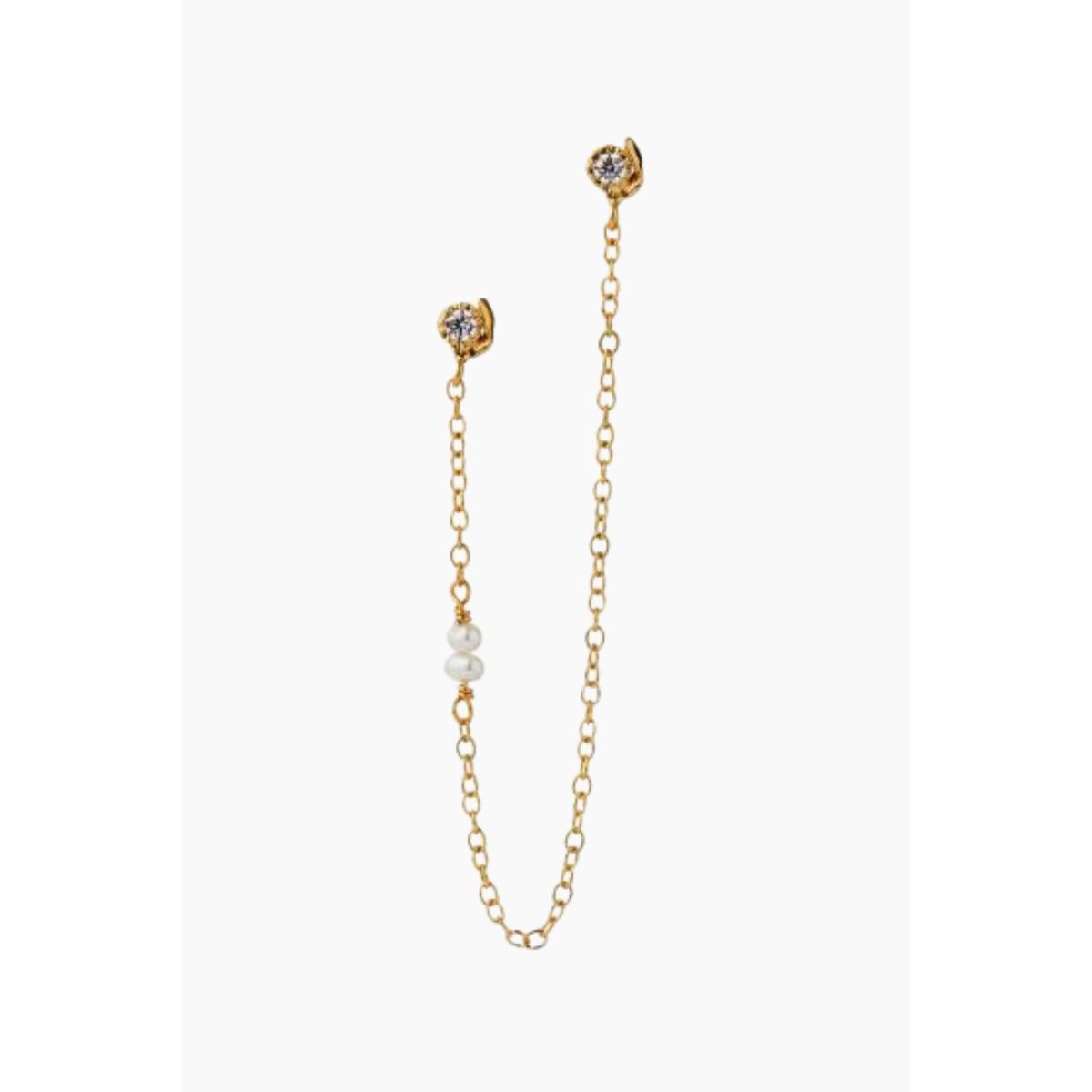 Twin Flow Earring with Stones, Chain & Pearls - Gold - Stine A - Guld One Size