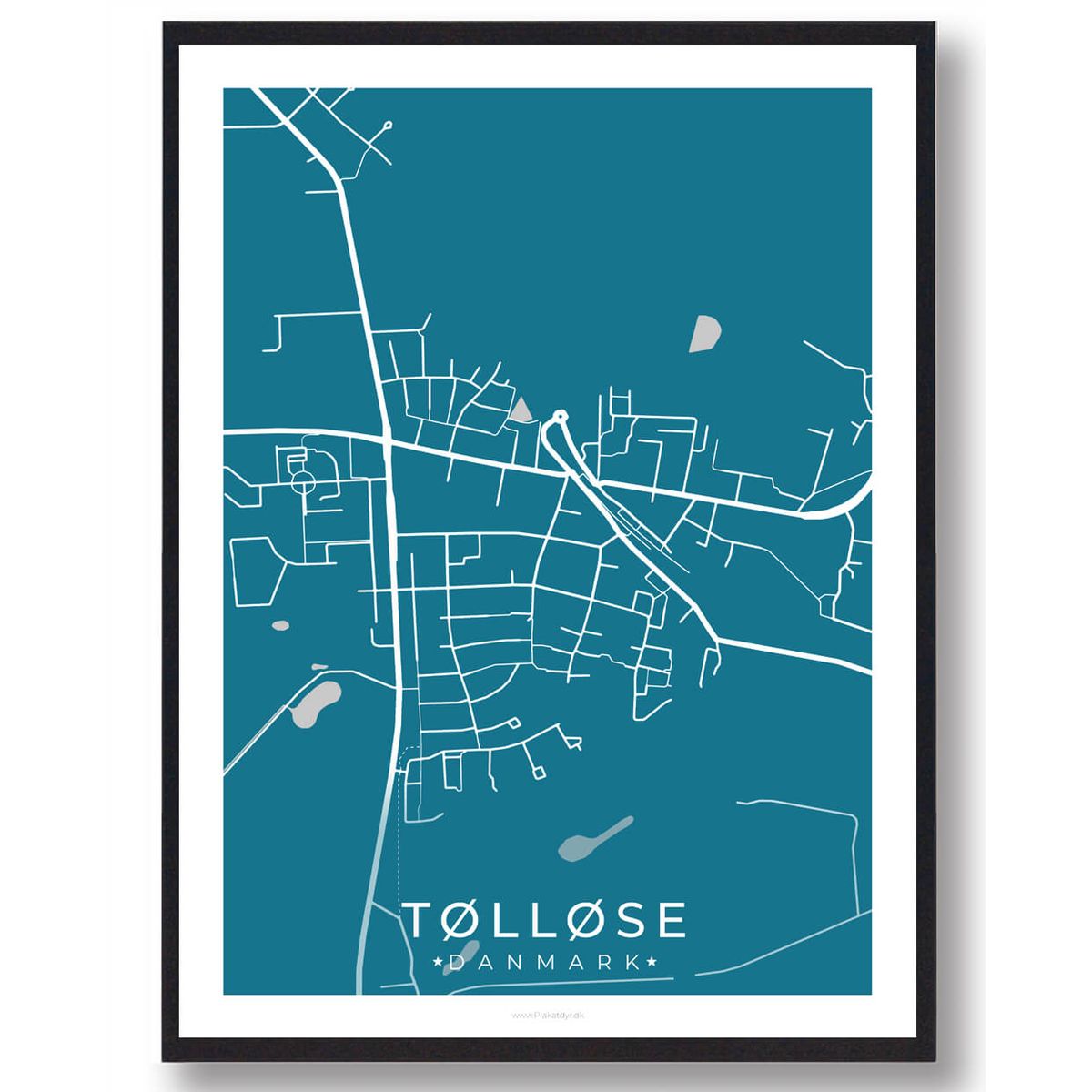 Tølløse by plakat - blå (Størrelse: L - 50x70cm (B2))