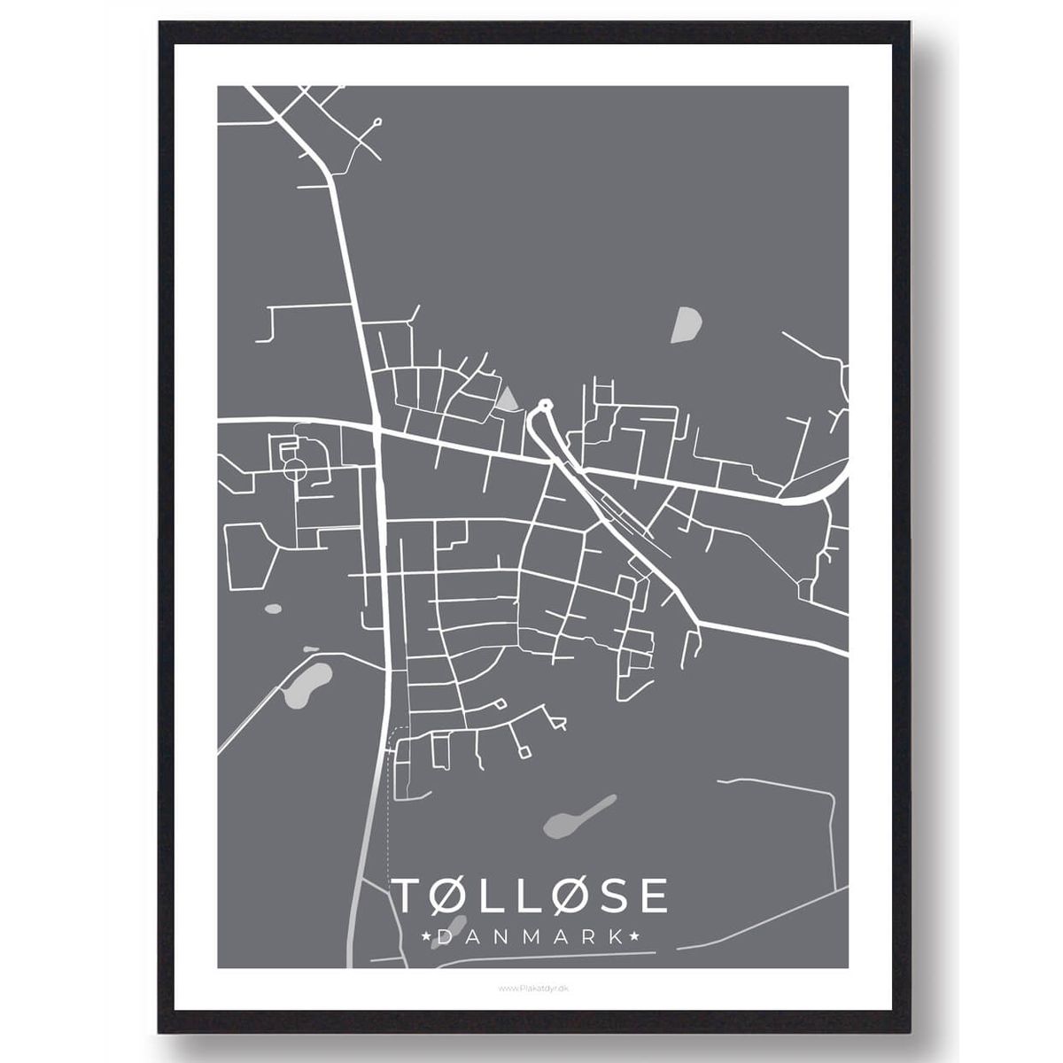 Tølløse by plakat - grå (Størrelse: S - 21x29,7cm (A4))