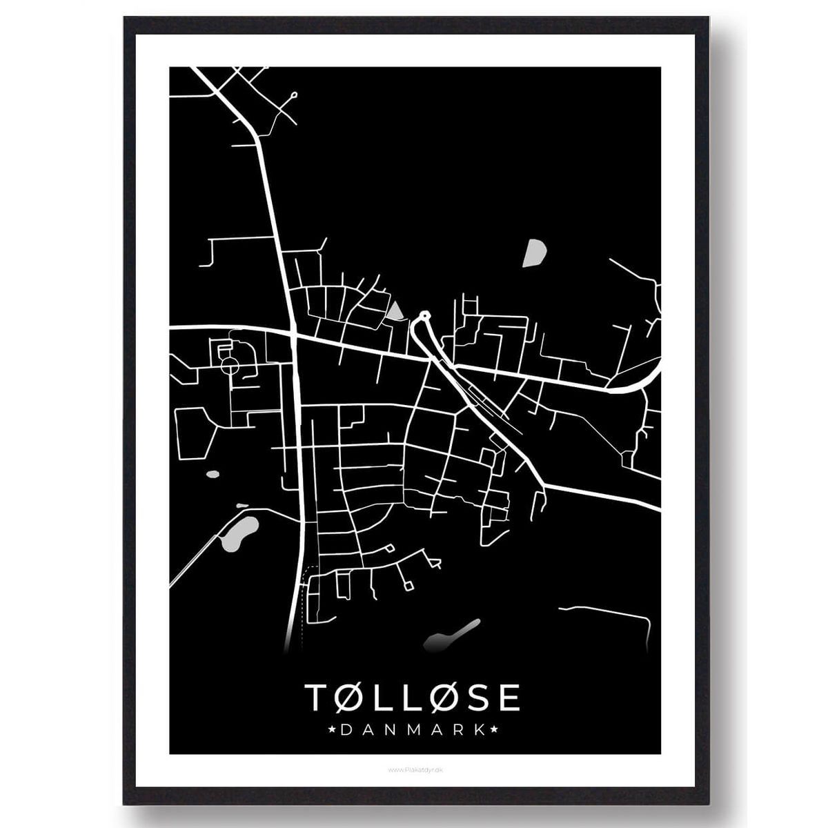 Tølløse by plakat - sort (Størrelse: M - 30x40cm)