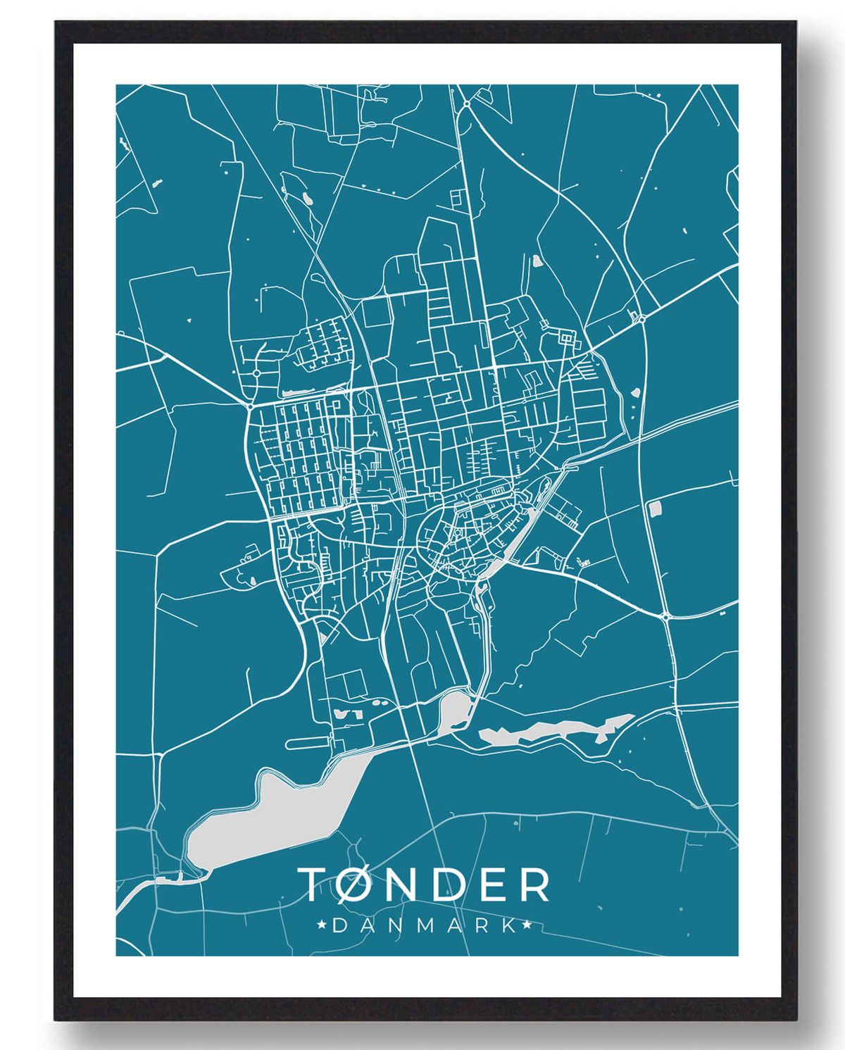 Tønder by plakat - blå (Størrelse: S - 21x29,7cm (A4))