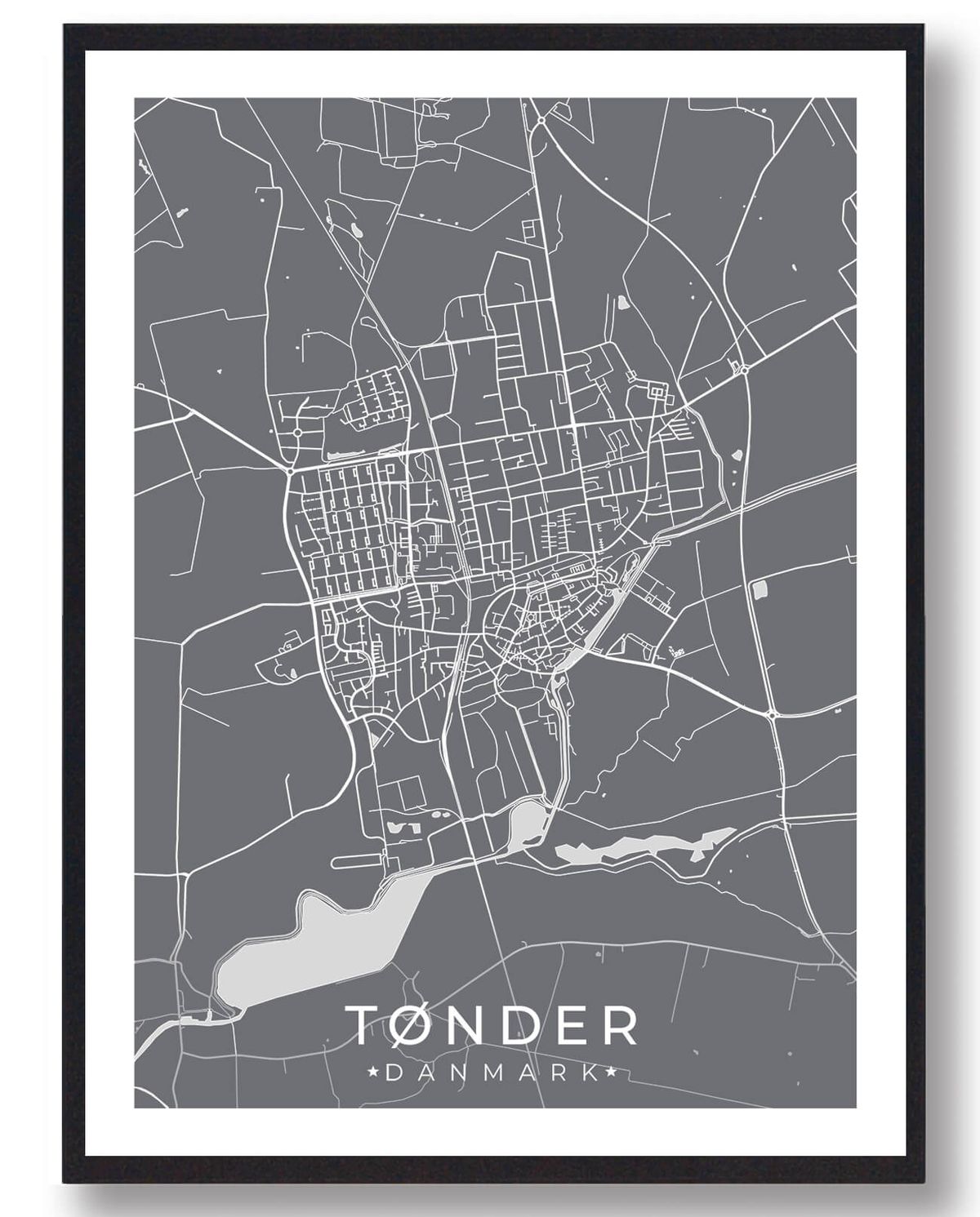 Tønder by plakat - grå (Størrelse: L - 50x70cm (B2))