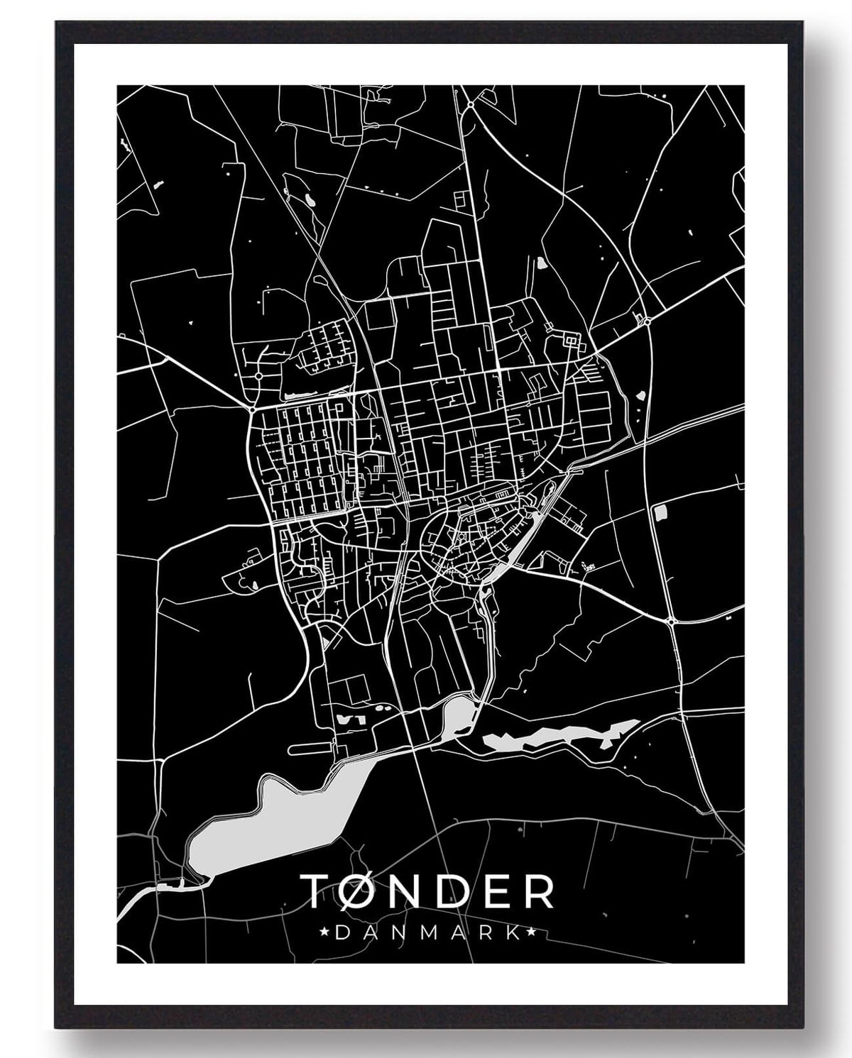 Tønder by plakat - sort (Størrelse: L - 50x70cm (B2))