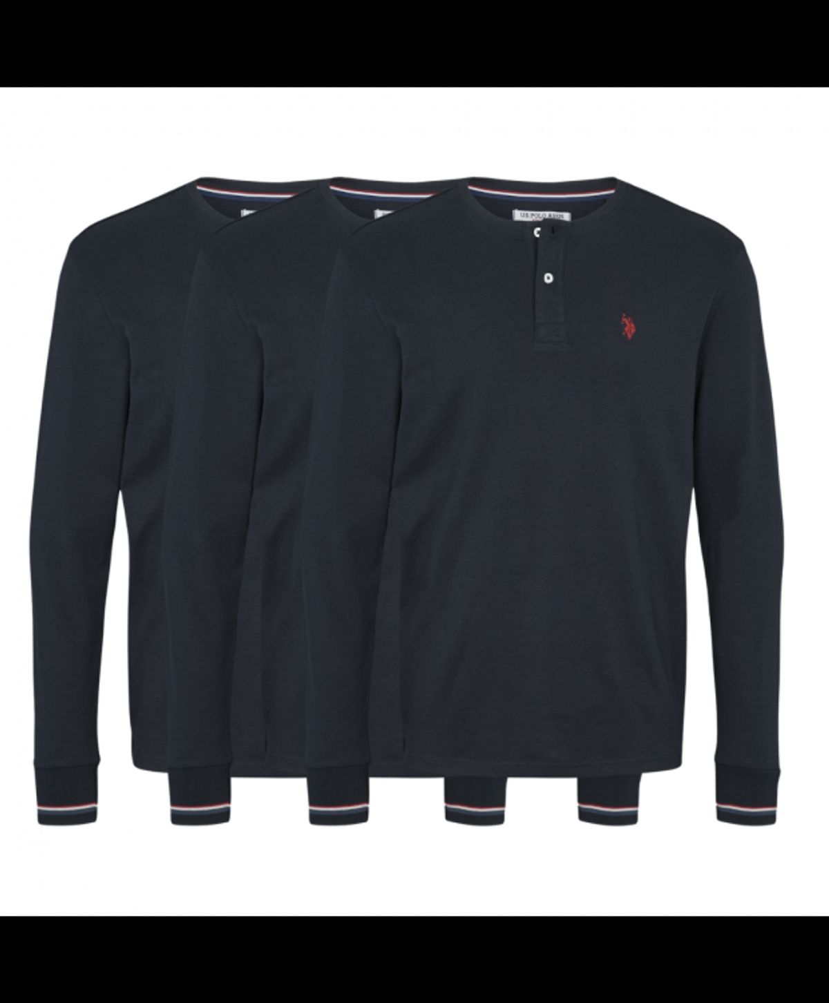 U.S POLO ASSN 3pak langærmet t-shirt m. knapper i navy til herre | Regular fit |