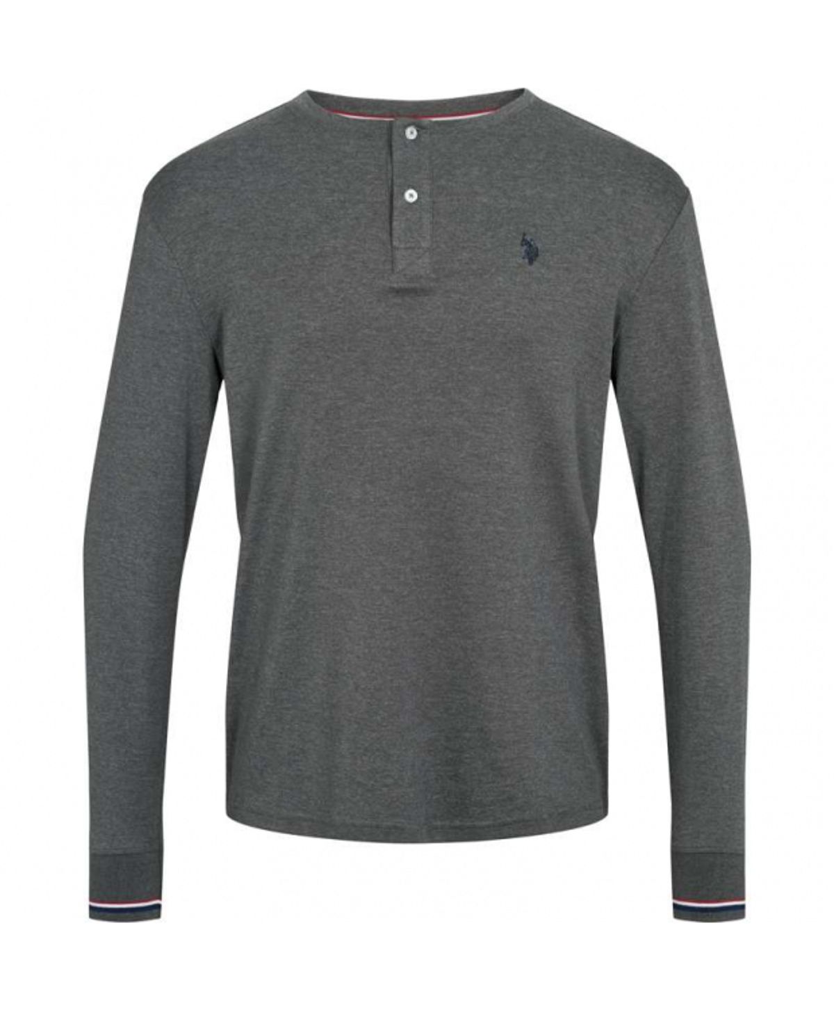 U.S POLO ASSN langærmet t-shirt m. knapper i grå til herre | Regular fit |