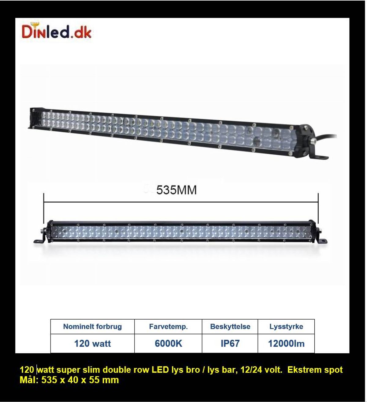 UDSALG - Super slim 60 - 120 - 180 watt 2 rækkers LED Lys bro / lys bar - SPOT - Dinled - Køretøjs projektører