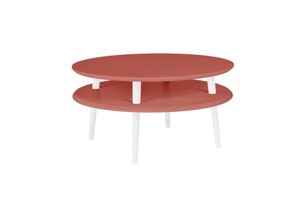 UFO Sofabord Diam 70cm x Højde 35cm Antik Pink Hvide Ben