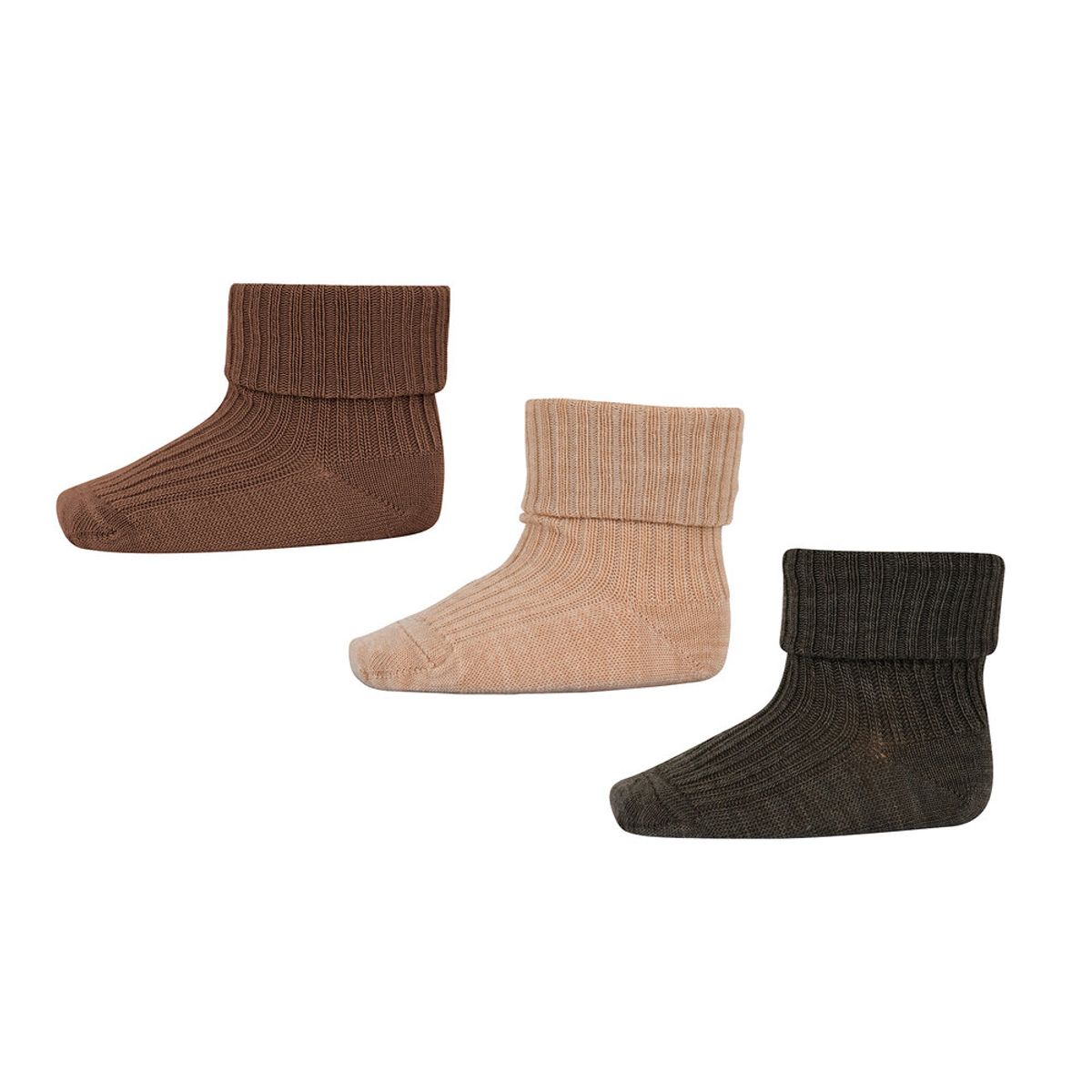 Uld rib baby strømpe 3 pak - Camel Melange - 17/18