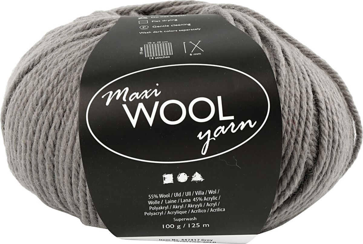 Uldgarn - Maxi Wool - L 125 M - Grå - 100 G