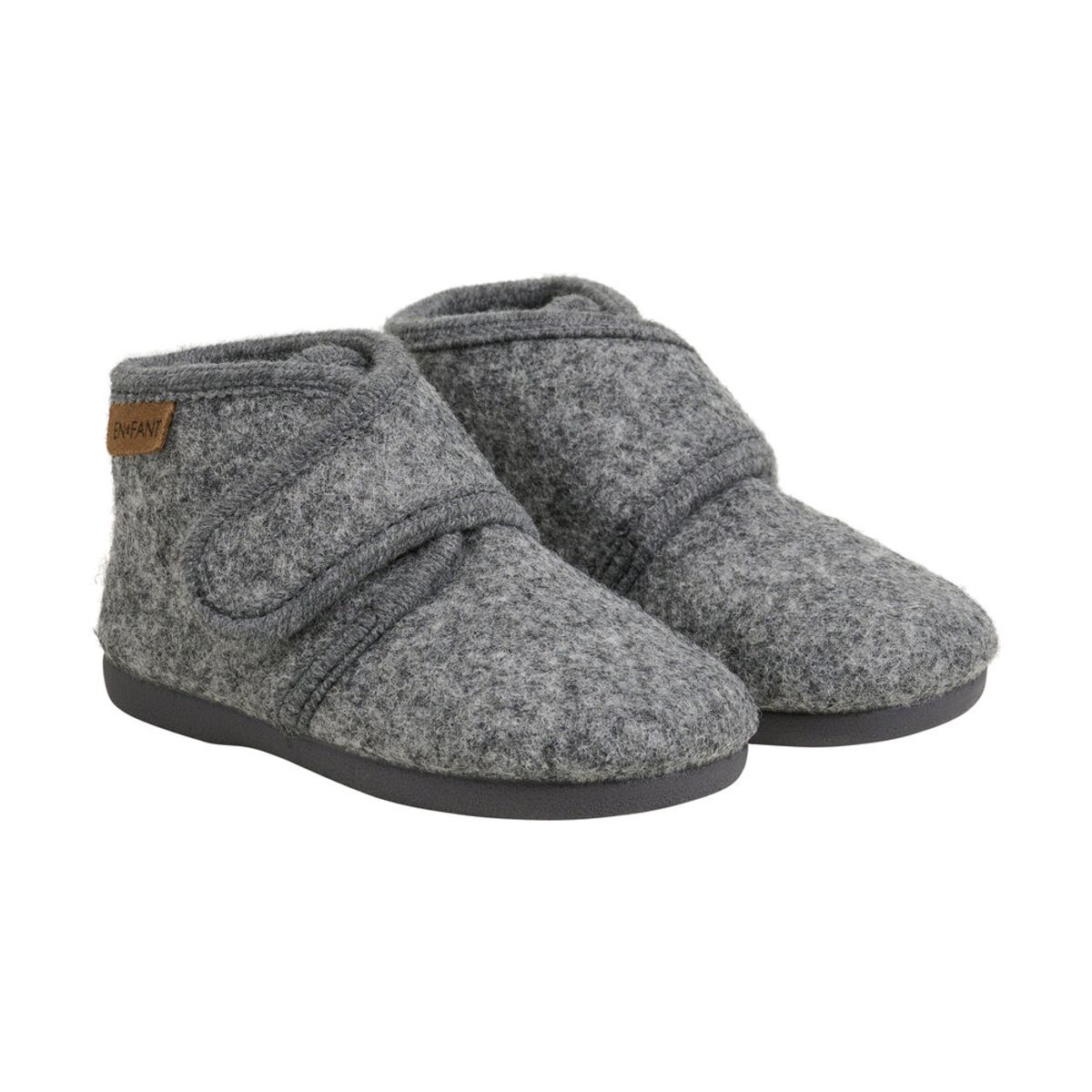 Uldhjemmesko velcro - Dark Gray Melange - 20