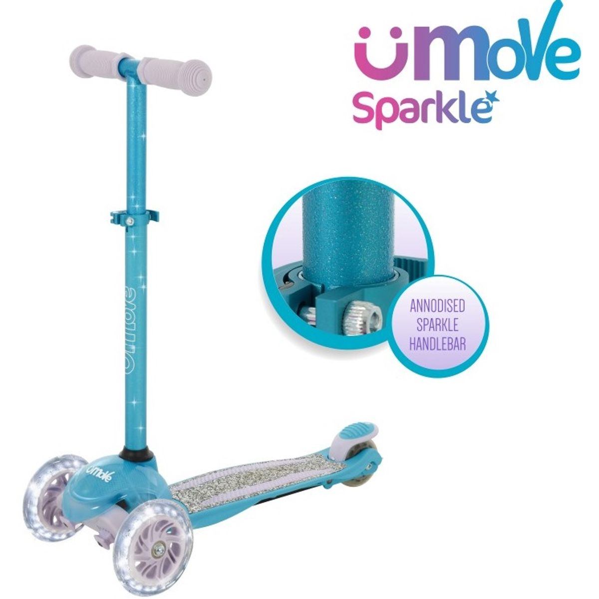 uMoVe Sparkle Mini Flex LED Løbehjul, Teal