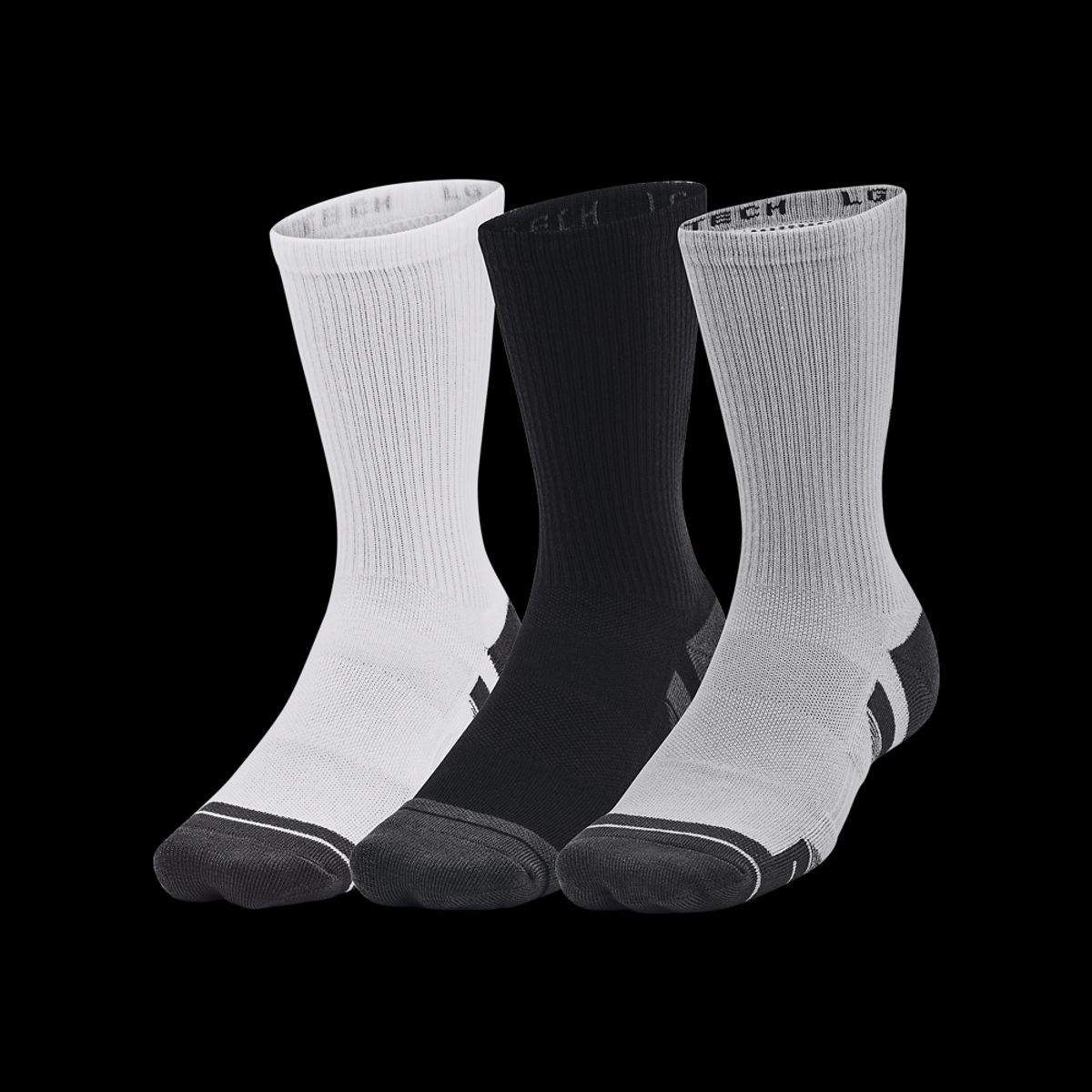 Under Armour Sokker - Performance Tech 3-Pack Crew Socks - Mod Gray / White L