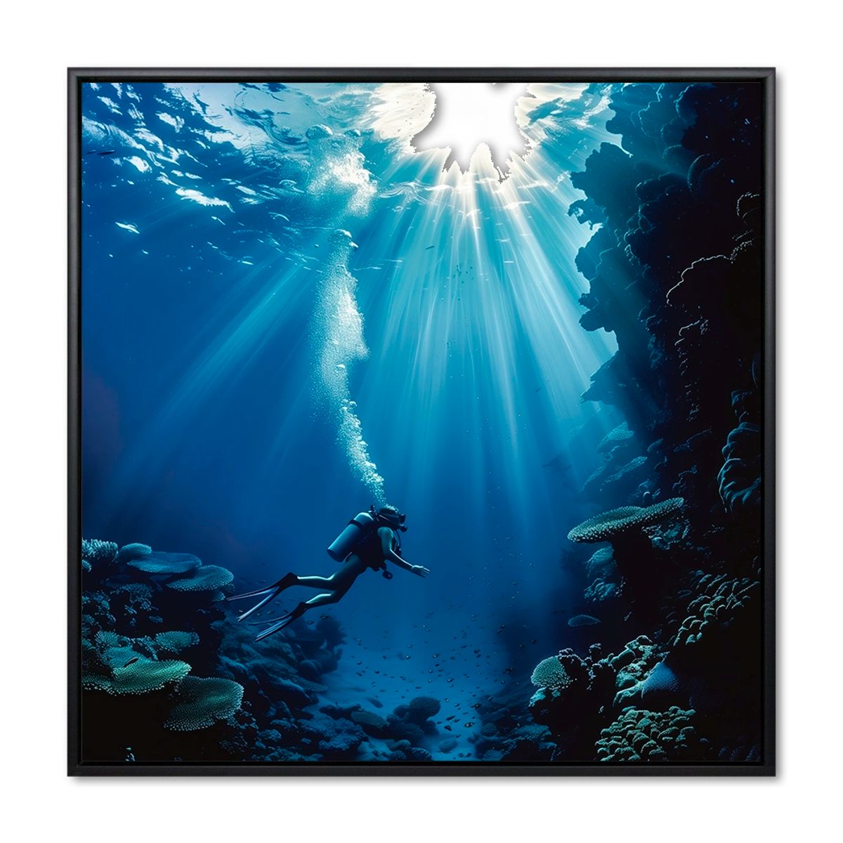 Underwater Wonderland - 100x100 cm. - Sort ramme