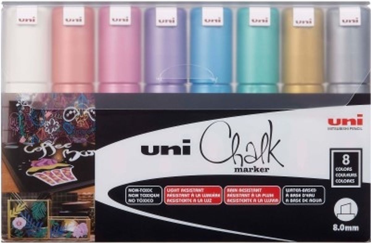 Uni Liquid ChalkMarker Metal 8 stk Writes on, Wipes off...