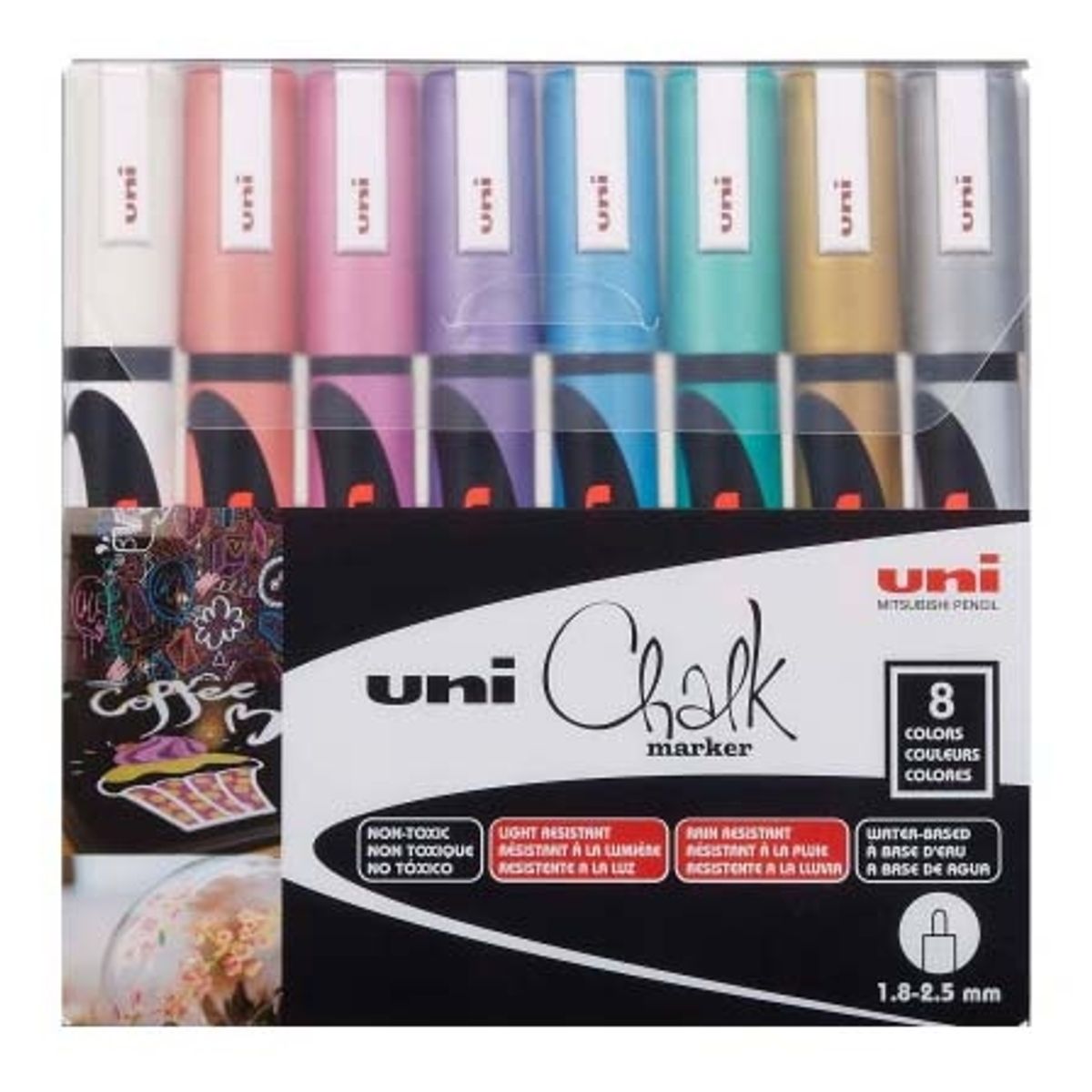 Uni Liquid ChalkMarker Metal 8 stk Writes on, Wipes off...