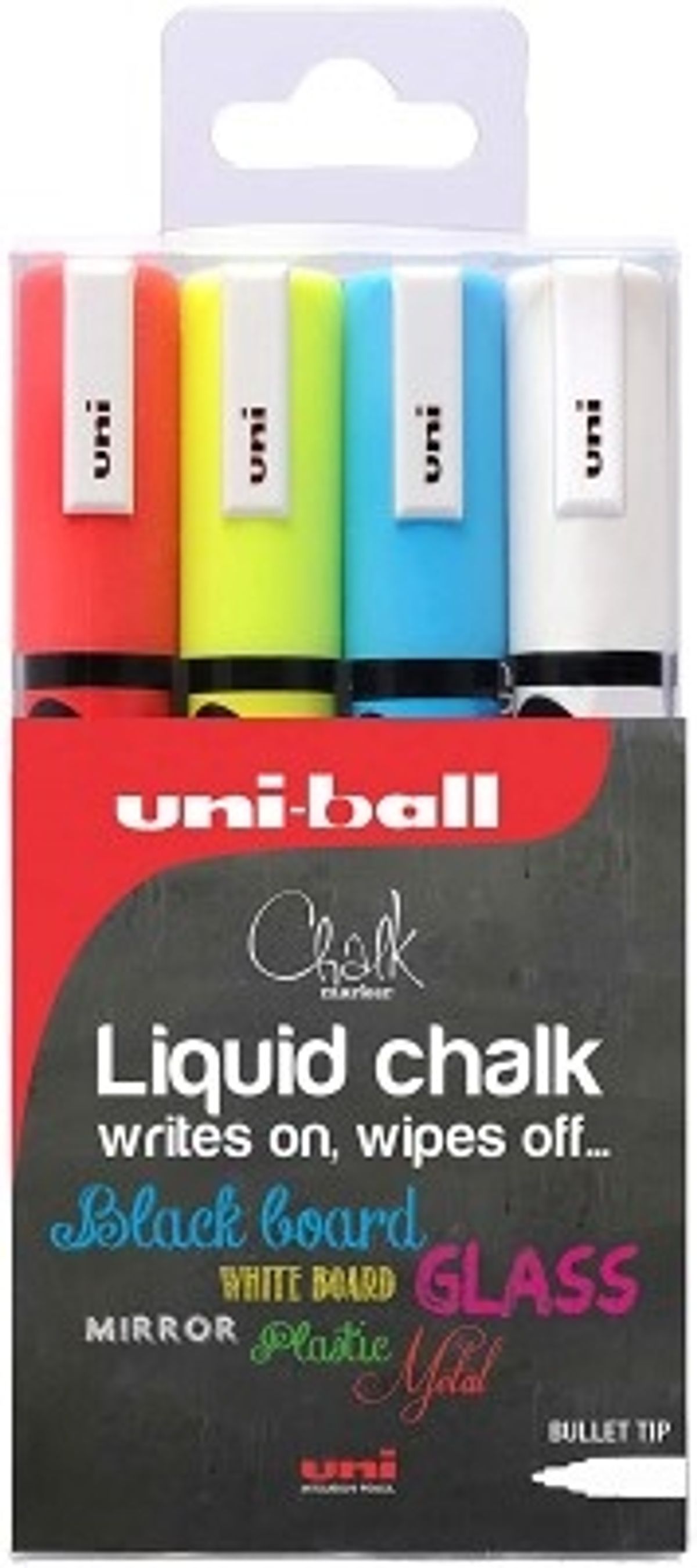 Uni Liquid ChalkMarker Sæt 4 stk Writes on, Wipes off...