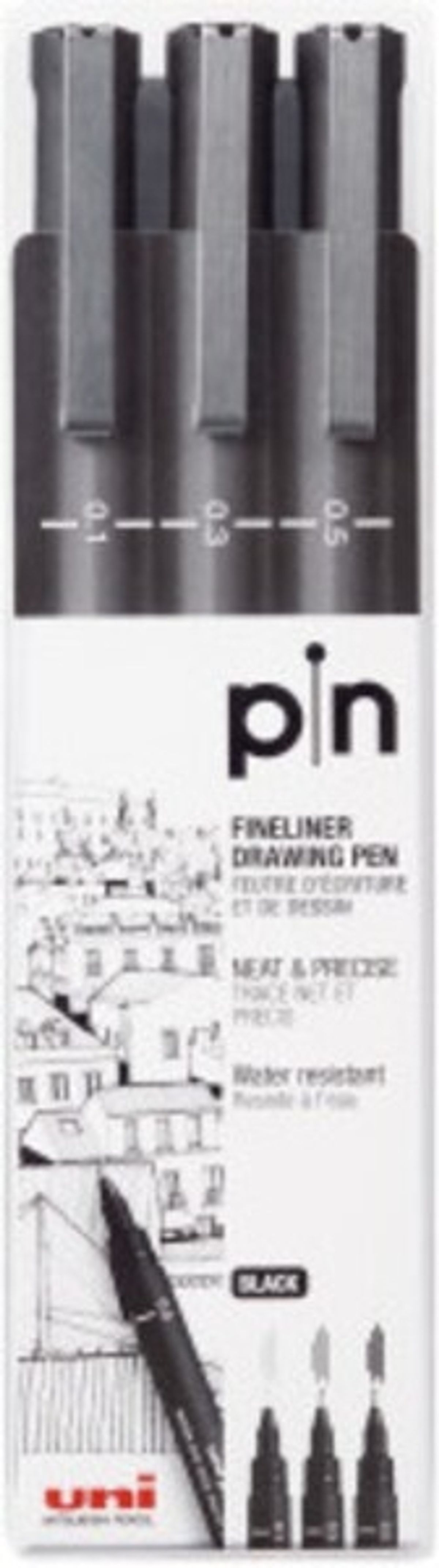 Uni pin fine line marker - sæt med 3