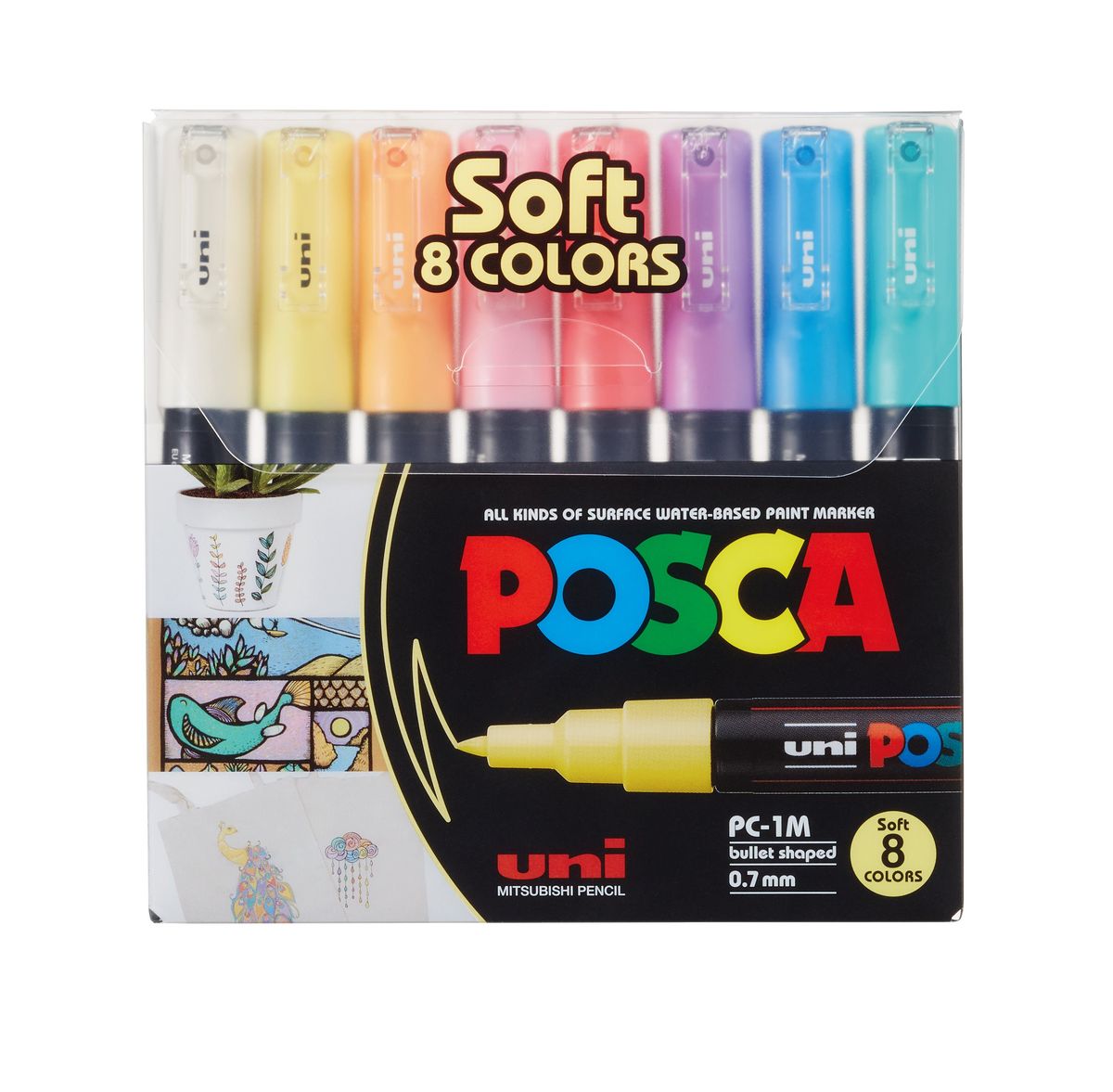 Uni Posca Tuscher/Tusser PC-1M 8 STK Soft Colors Ass. Farver 0,7 mm - 401611