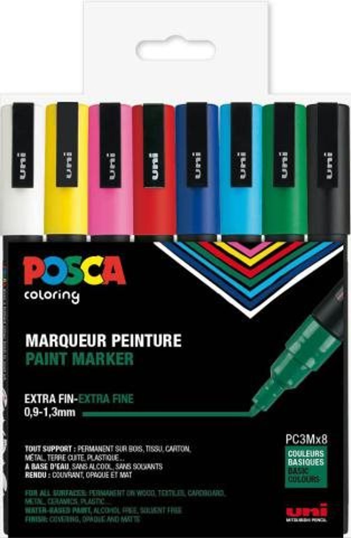 Uni Posca Tuscher/Tusser PC3M 8 STK Paint Marker Ass. Farver 0,9 - 1,3 mm - 401626