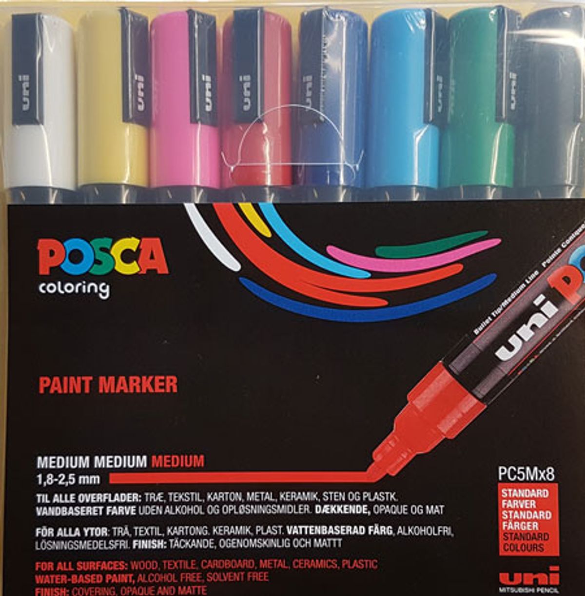 Uni Posca Tuscher/Tusser PC5M 8 STK Paint Marker Ass. Farver 1,8 - 2,5 mm - 401622