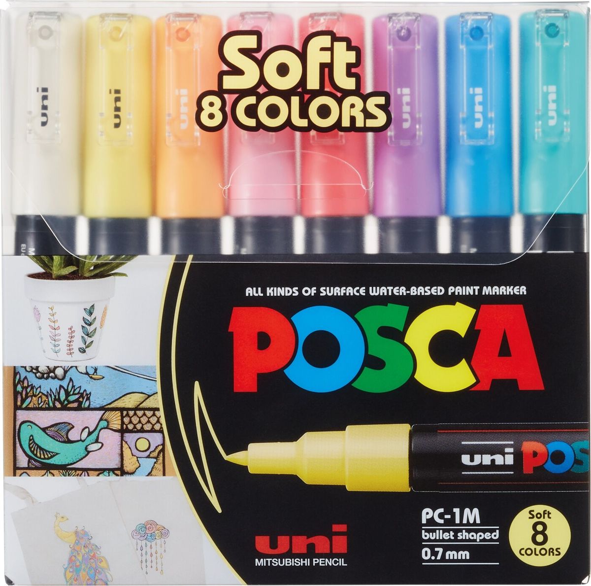 Uni Posca Tusser Sæt - Soft - 0,7 Mm - 8 Farver