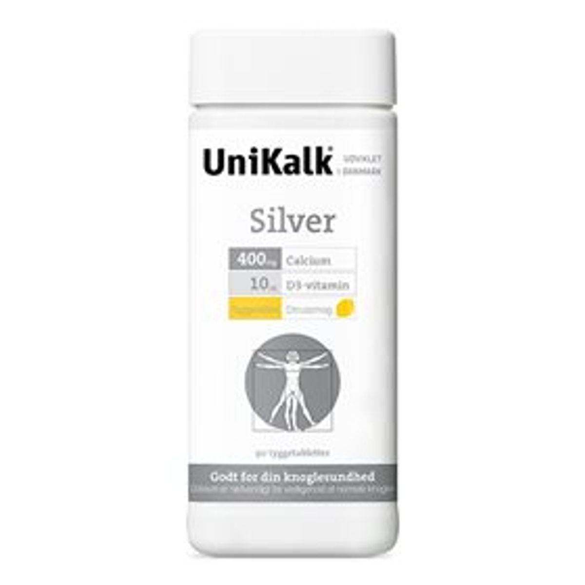 UniKalk Silver tyggetabl. m. ekstra D 90 tab.