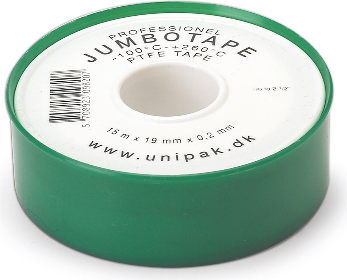 Unipak Jumbo gevindtape 19mm 100% Teflon. t/dampanlæg