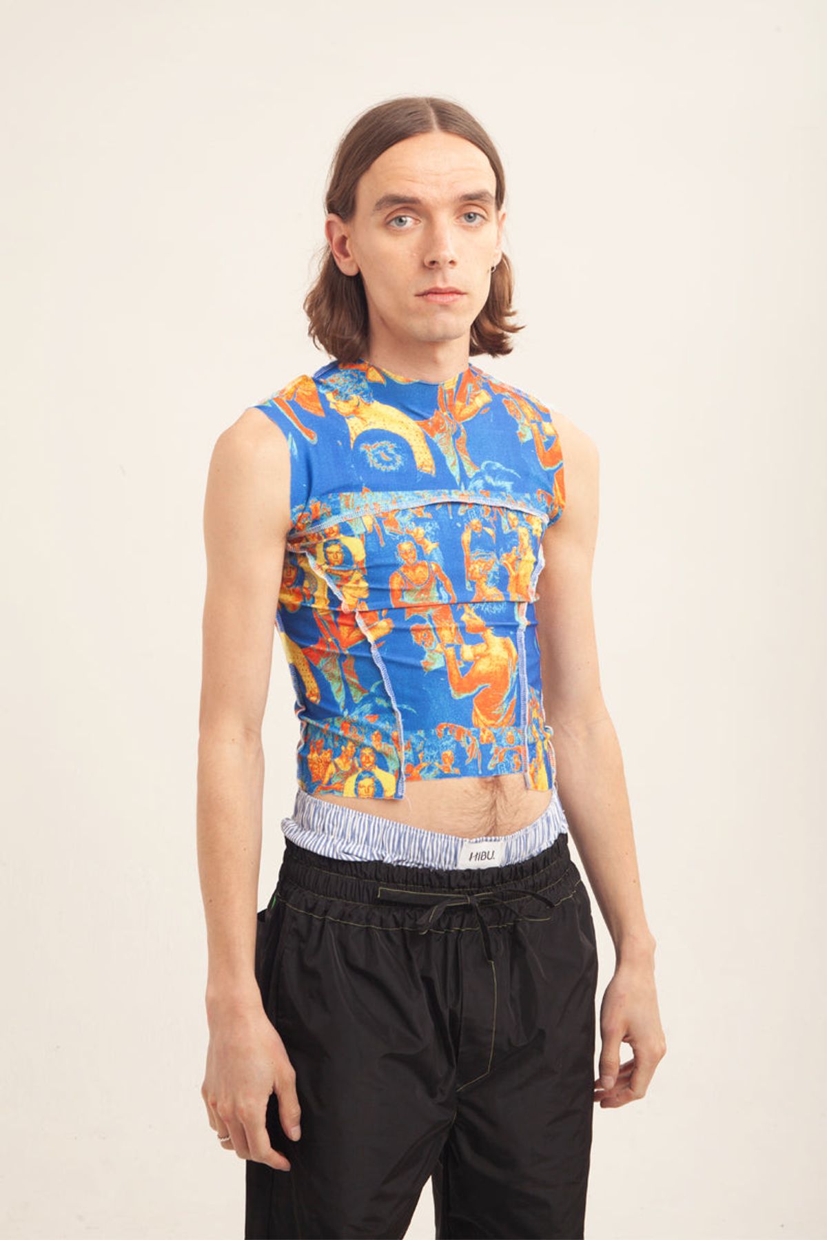 UNISEX PRINTED ASYMMETRIC LYCRA TOP - Large