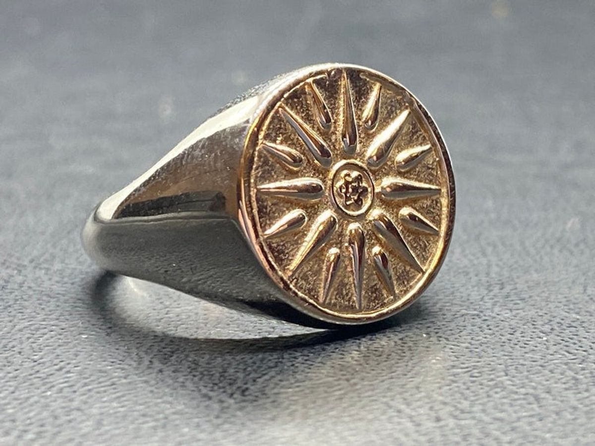 Unisex sølvring med sol- og stjerne symbol, 48