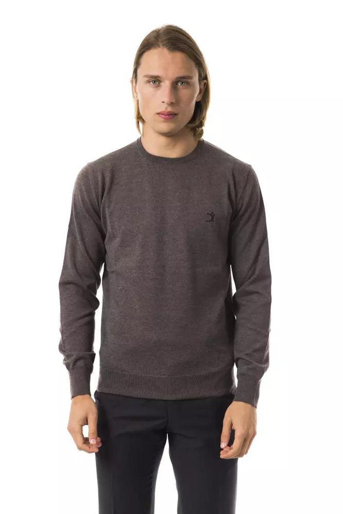 Uominitaliani Elegant Gray Merino Wool Crew Neck Sweater