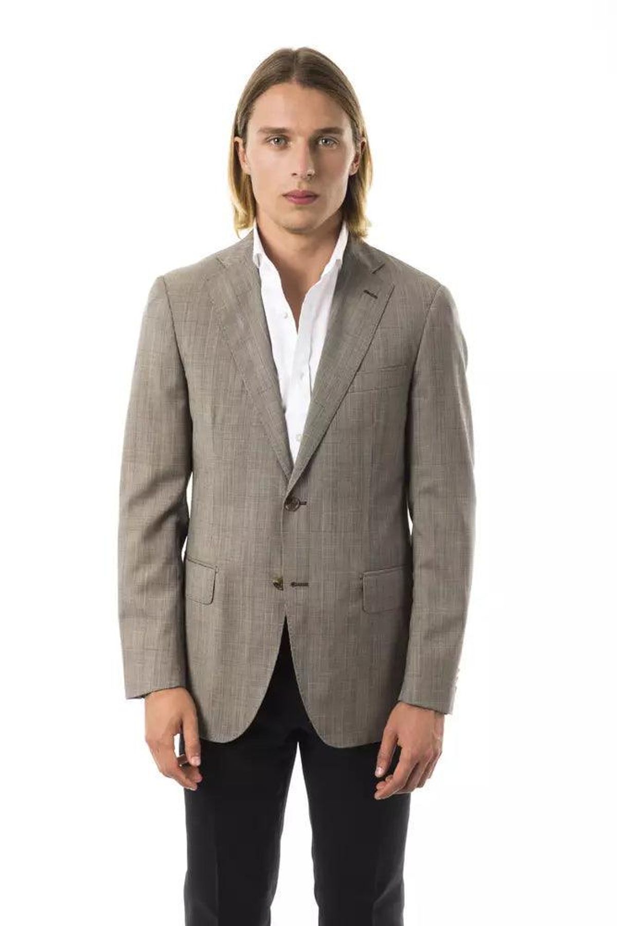 Uominitaliani Elegant Gray Wool Two-Button Blazer