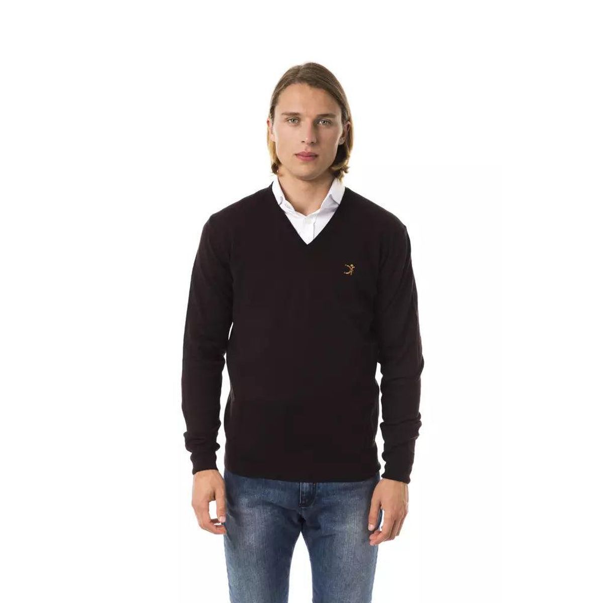 Uominitaliani Embroidered V-Neck Merino Wool Sweater