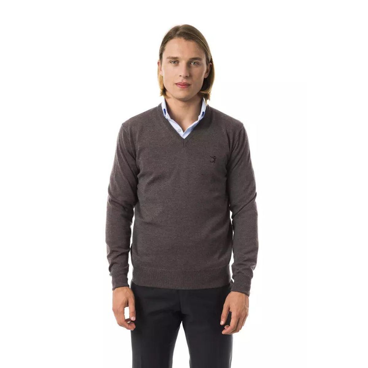 Uominitaliani Exquisite V-Neck Embroidered Merino Sweater