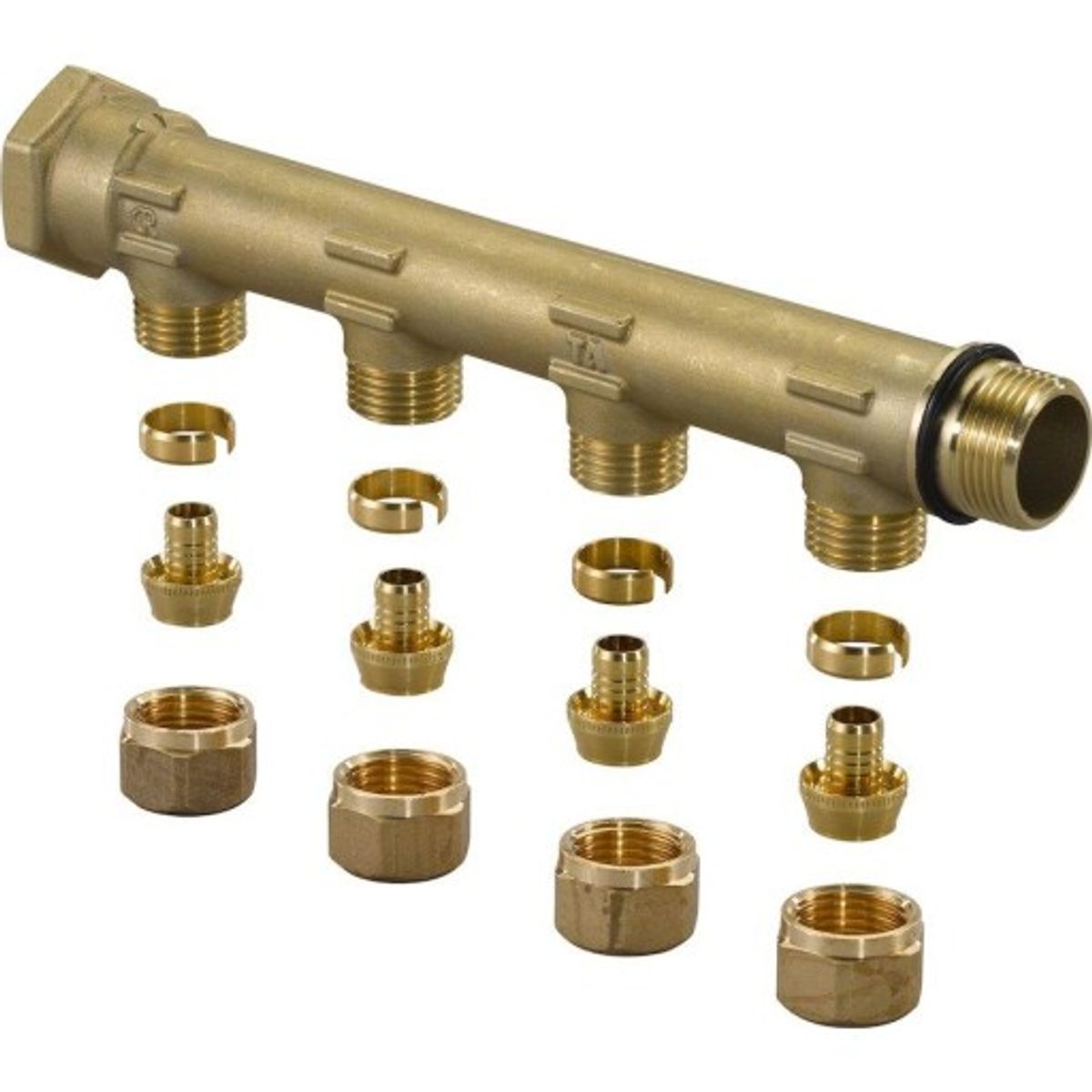 Uponor fordelerrør 3/4", 4 afgreninger med 15 mm omløber