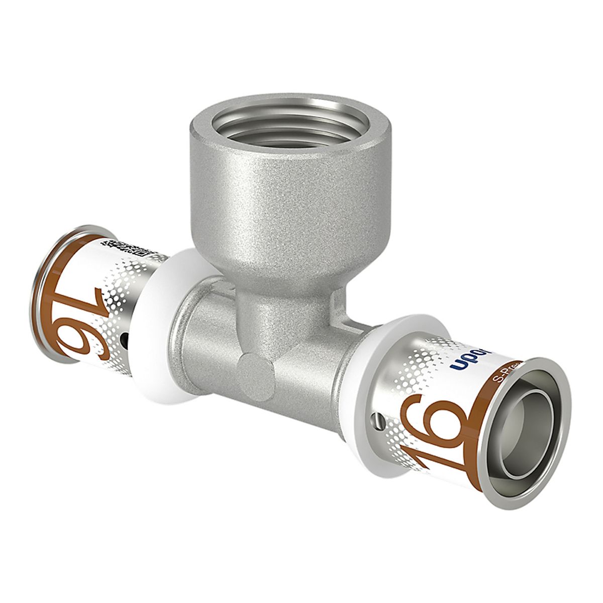 Uponor S-Press PLUS t-stykke med muffe på afgrening 16 x 1/2 x 16 mm