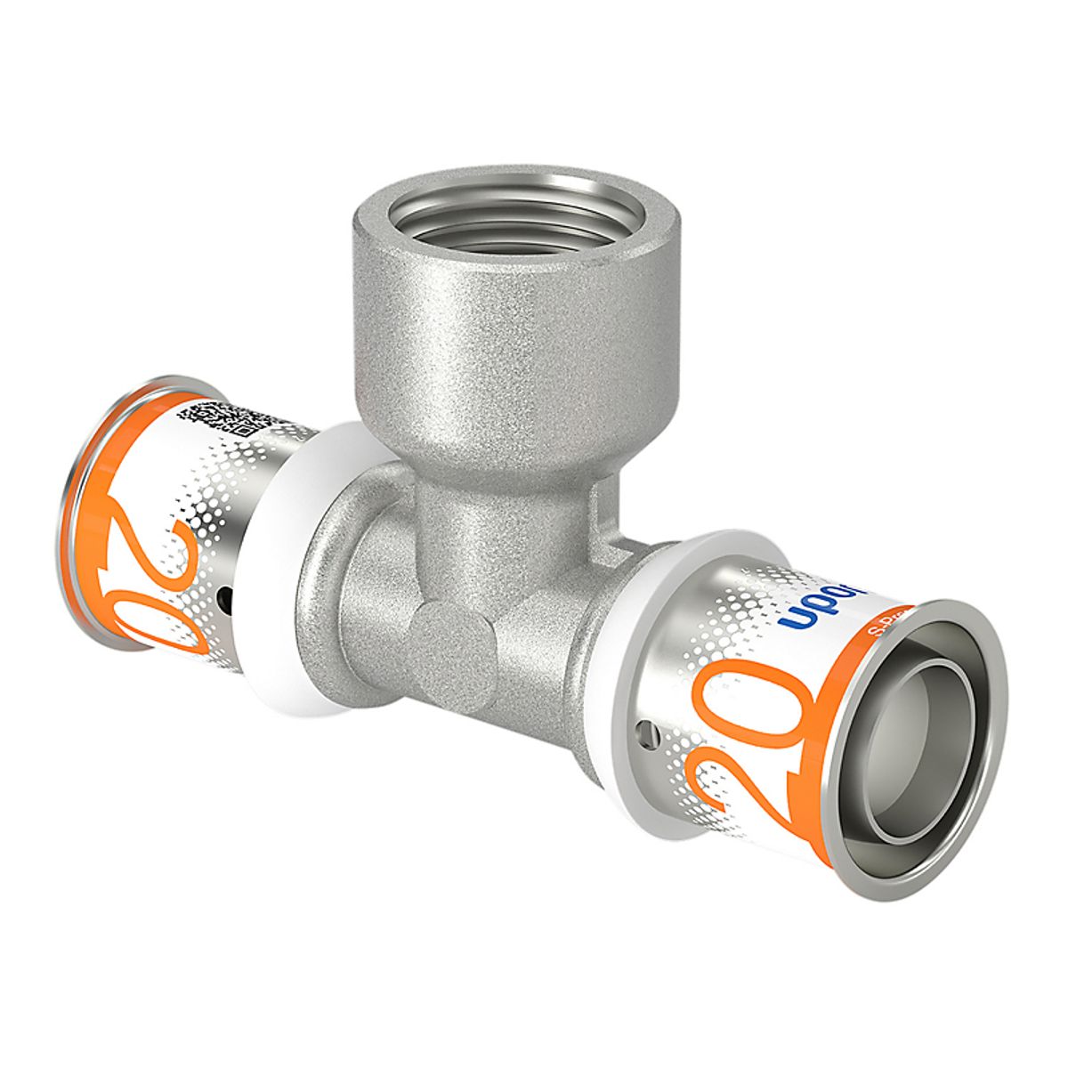 Uponor S-Press PLUS t-stykke med muffe på afgrening 20 x 1/2 x 20 mm