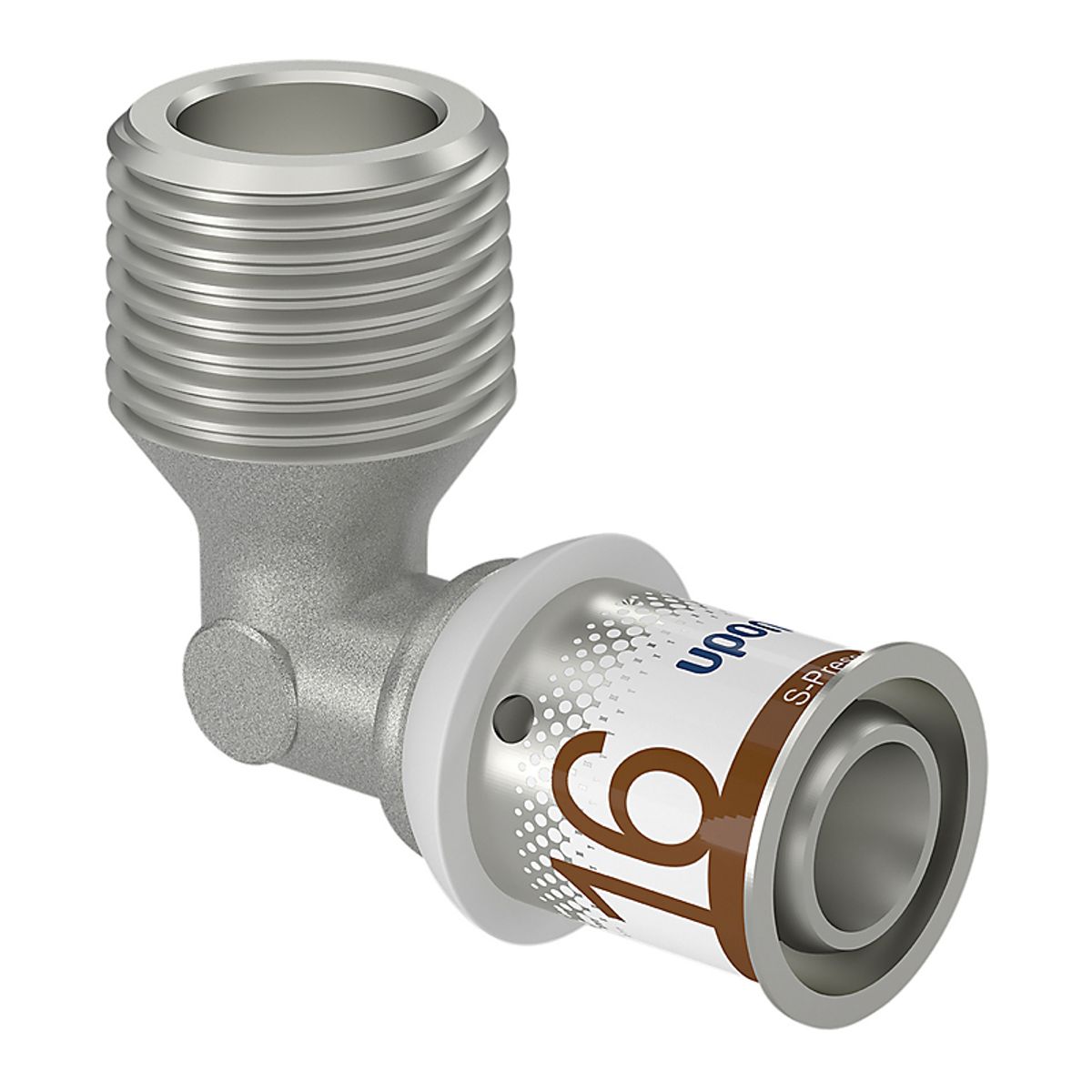 Uponor S-Press PLUS vinkel 90° med nippel 16 mm x 1/2''