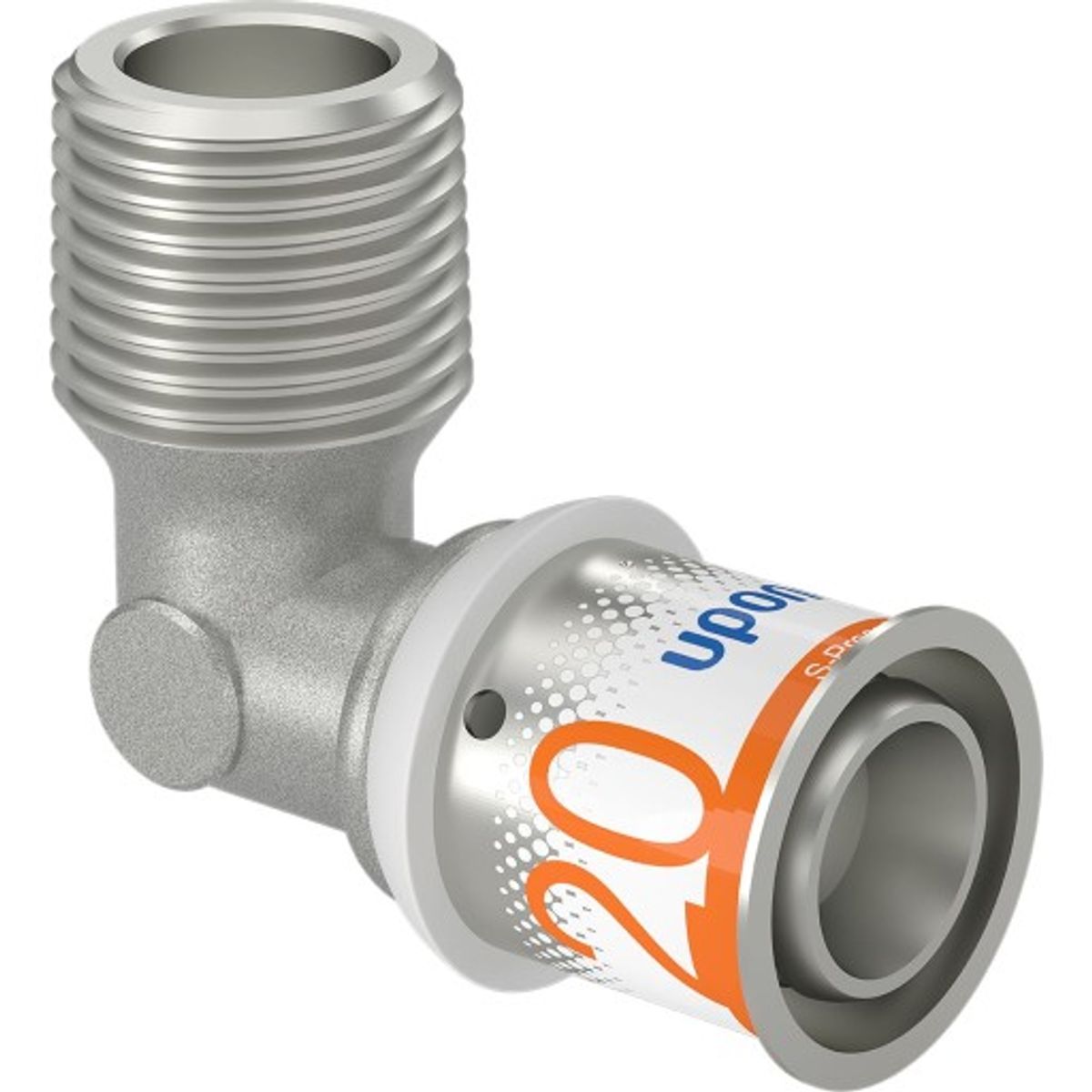 Uponor S-Press Plus vinkel med nippel, 20 mm x 1/2"