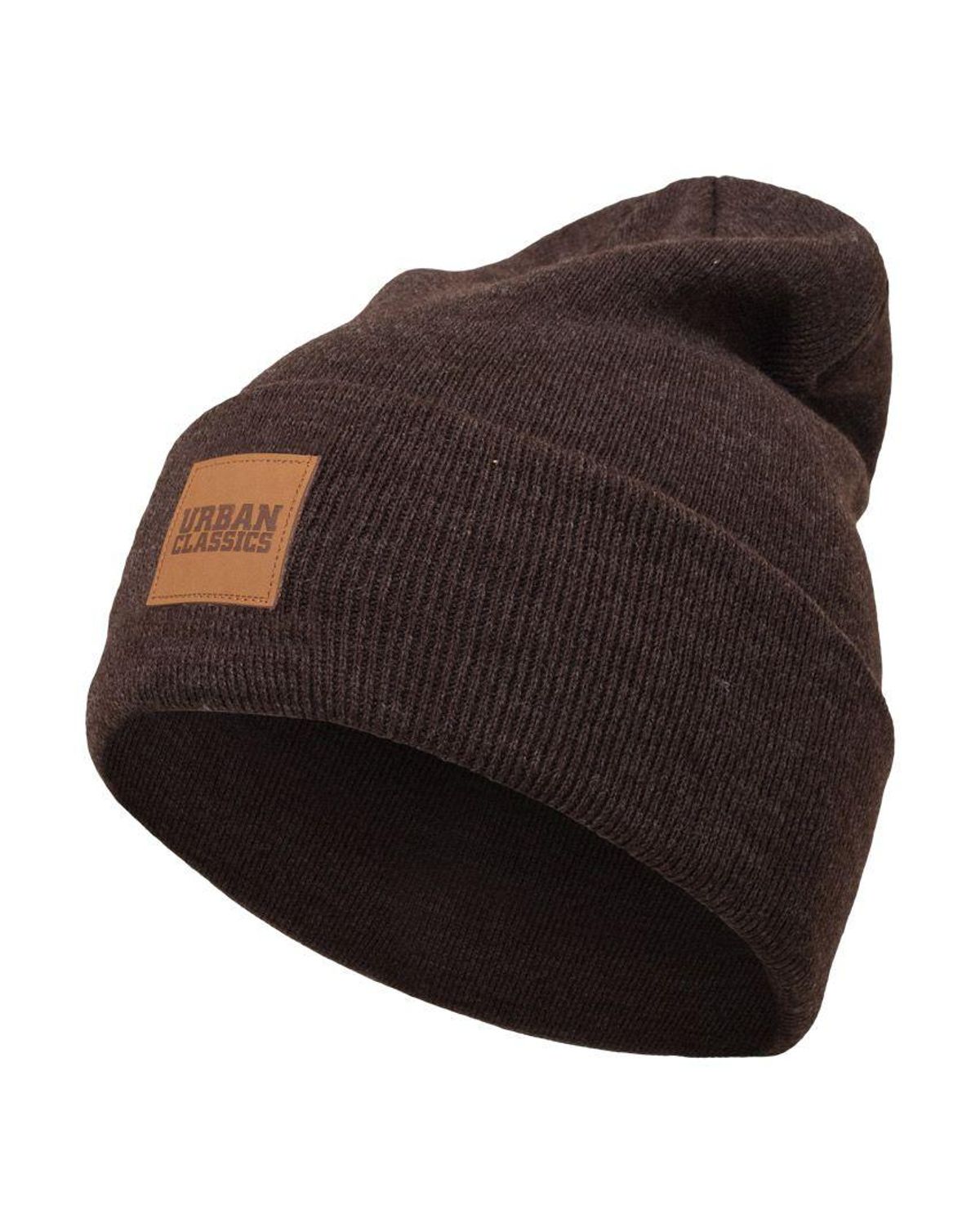 Urban Classics Beanie m. læder patch Heatherbrown One Size