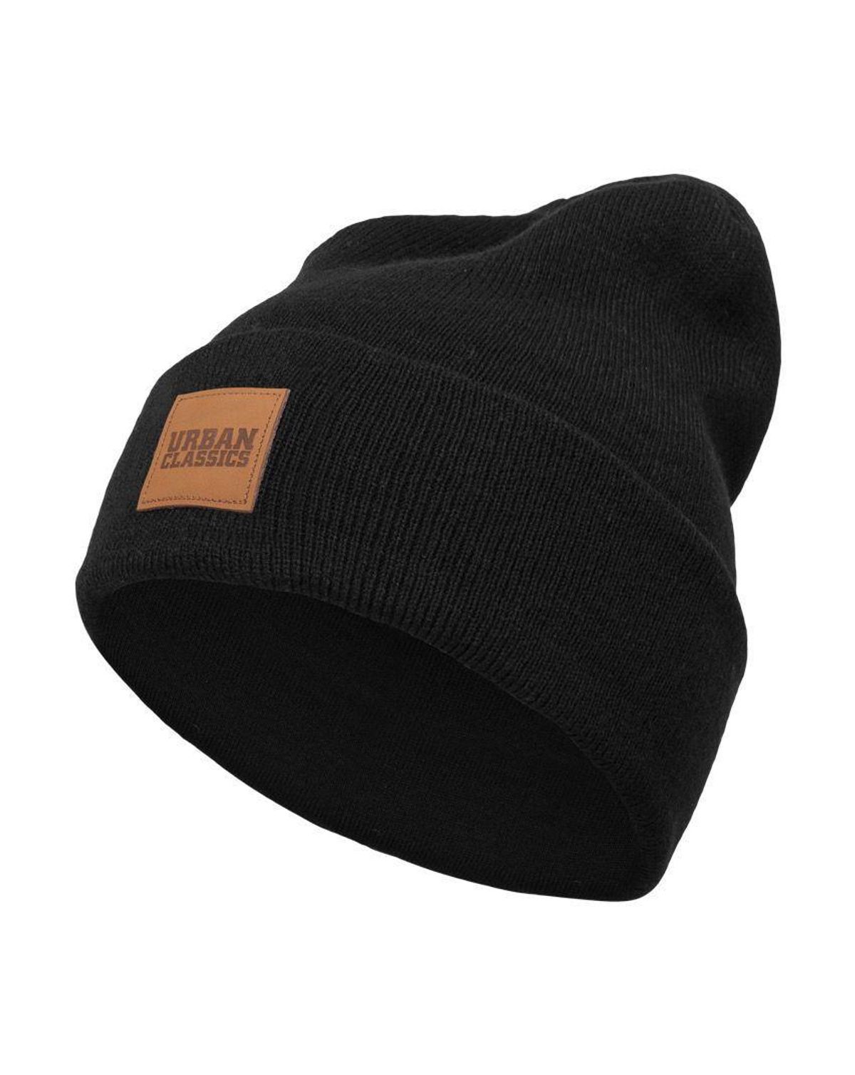 Urban Classics Beanie m. læder patch Sort One Size