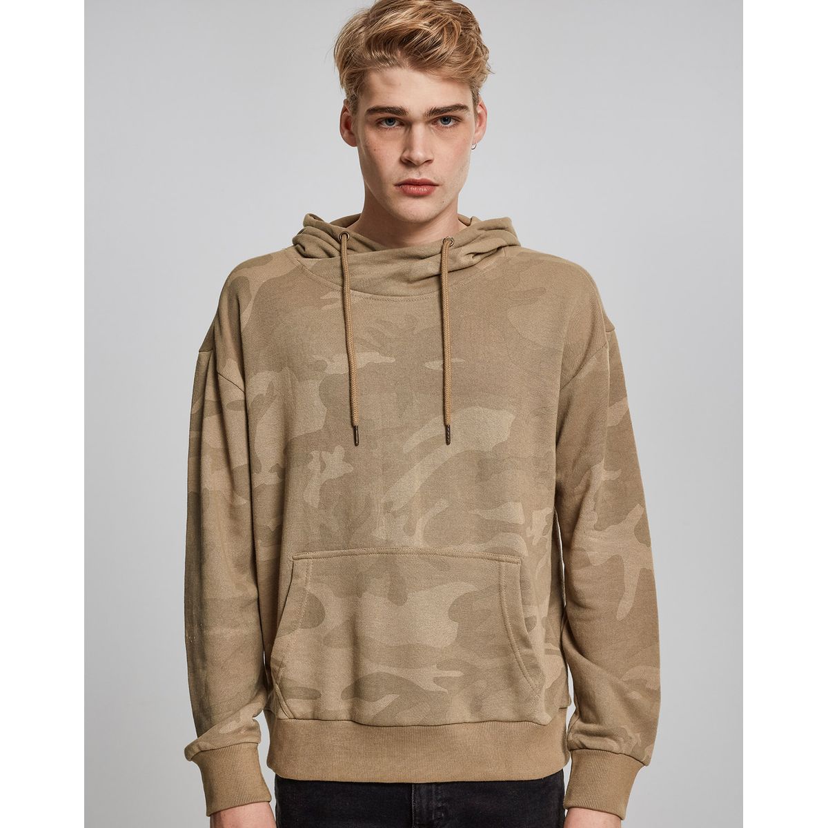 Urban Classics Camo Hoodie Høj hals Sand camo