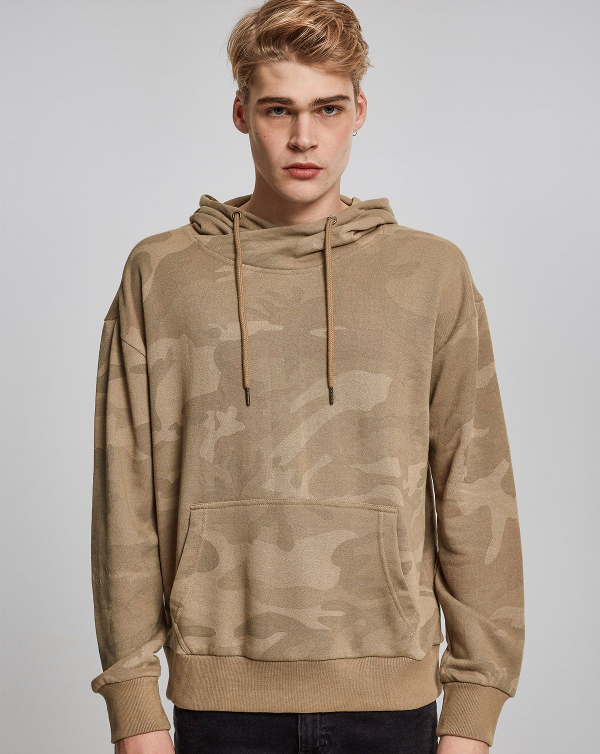 Urban Classics Camo Hoodie Høj hals Sand camo