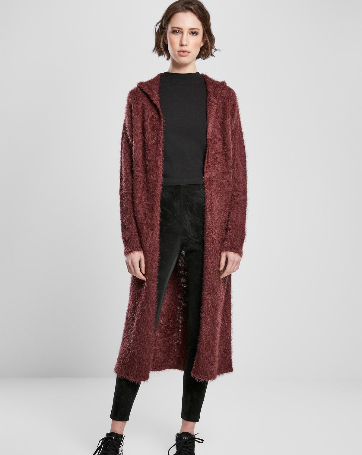 Urban Classics Dame Fjer-cardigan m. hætte Cherry