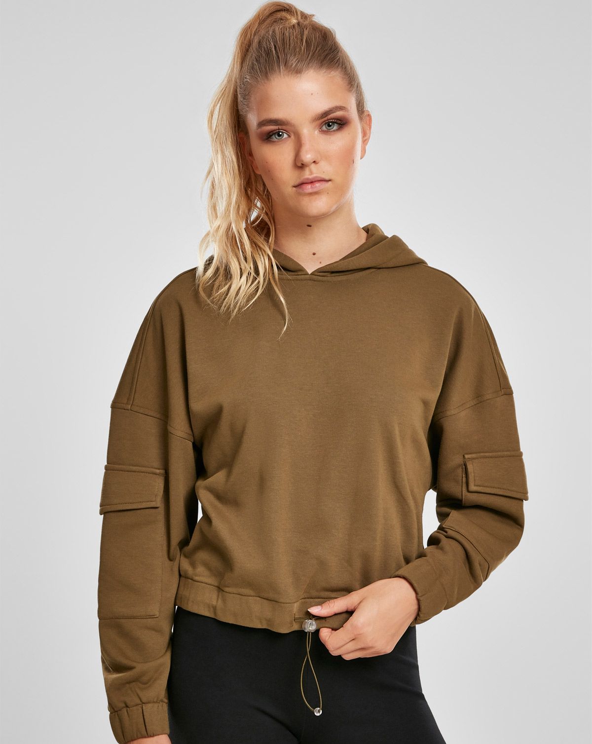 Urban Classics Dame Kort Worker Hoodie Oliven