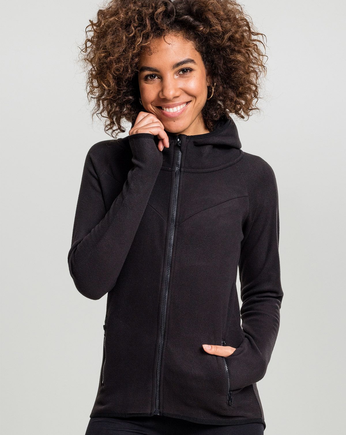 Urban Classics Dame Polar Fleece Zip m.hætte Sort